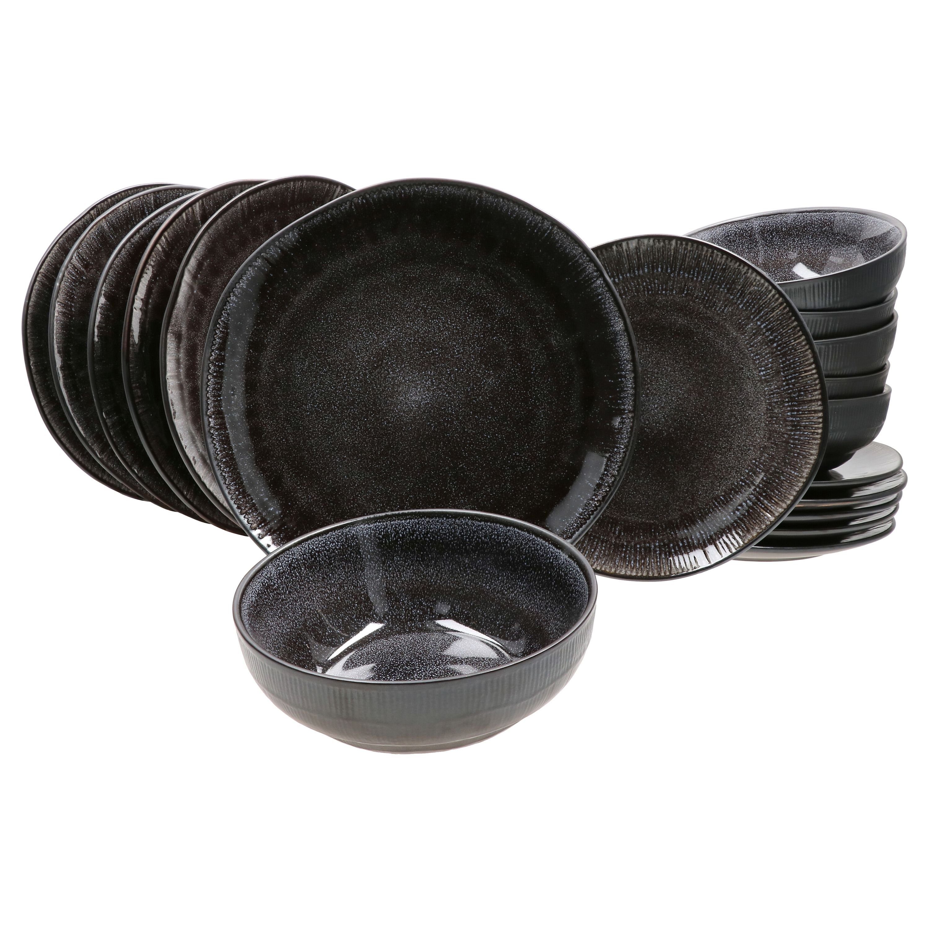 MamboCat Teller-Set 18tlg. Tellerset Zakynthos Reactive Glaze Schwarz- 24327312