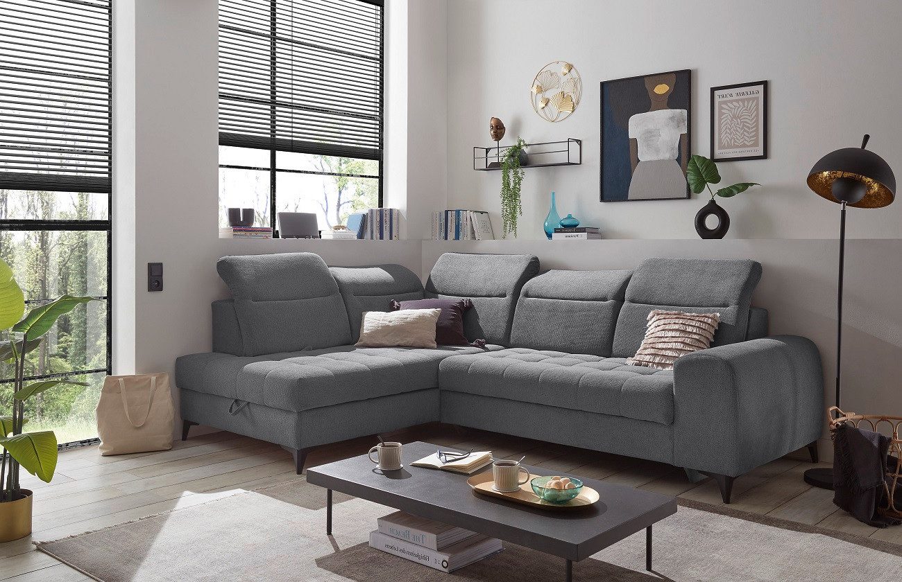 ED EXCITING DESIGN Ecksofa "Rockdale L-Form mit Bettfunktion, Bettkasten", günstig online kaufen