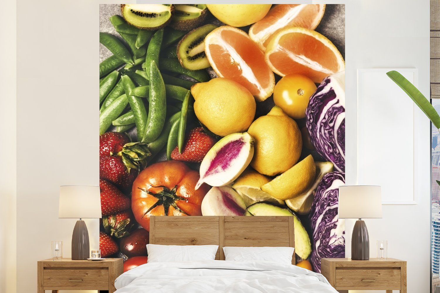 MuchoWow Fototapete Obst - Gemüse - Farben, Matt, bedruckt, (3 St), Vliestapete für Wohnzimmer Schlafzimmer Küche, Fototapete