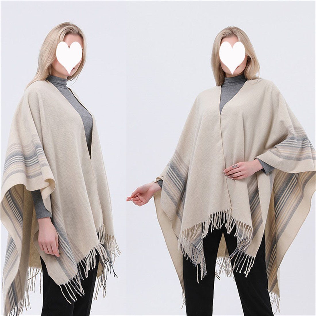 DÖRÖY Modeschal Damen Winter Retro gestreiften Umhang Schal, Mode warmen  offenen Schal