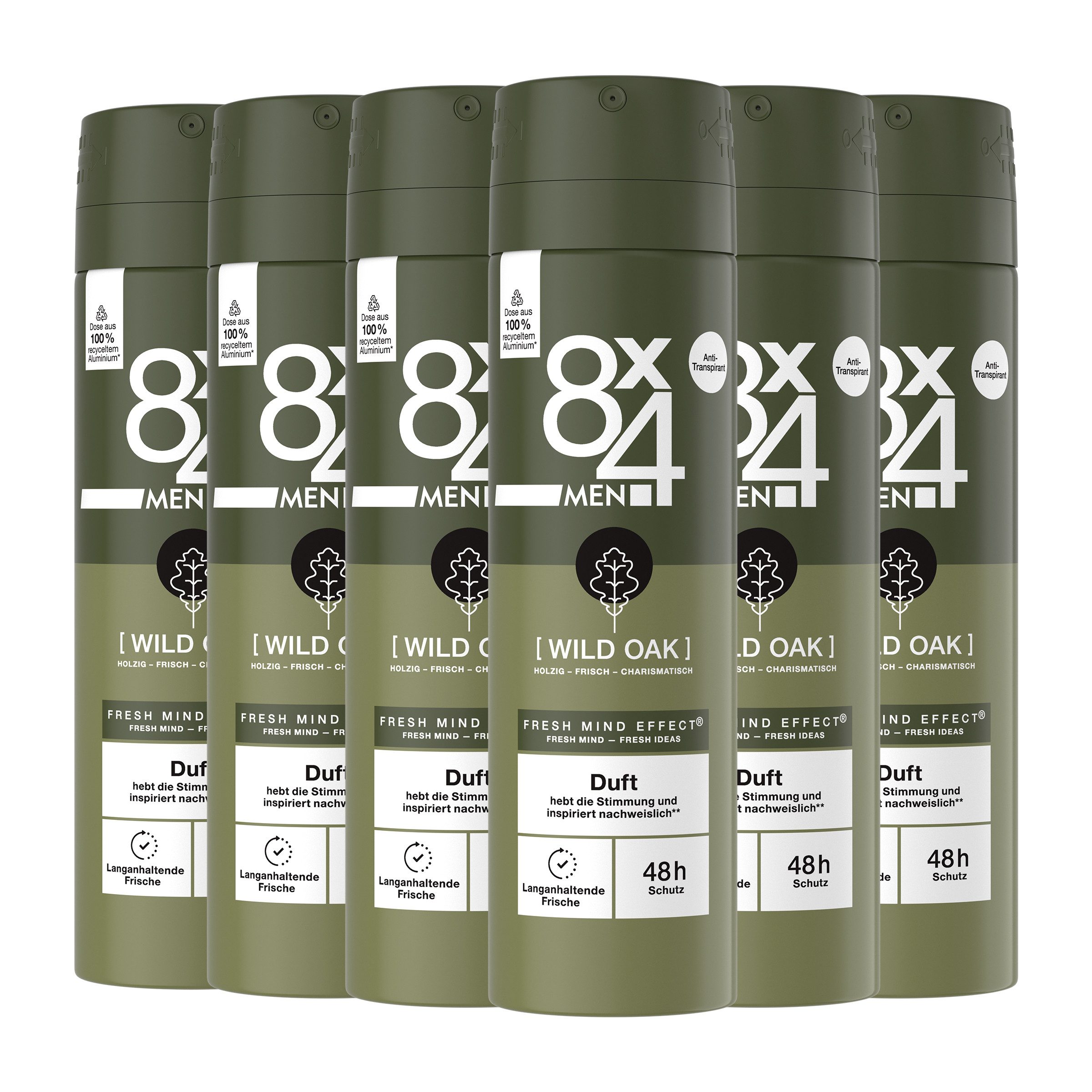 8x4 Deo-Spray Deo Spray Wild Oak 6 x 150ml maskulin-holzig Fresh Mind Effect®, 9-tlg.