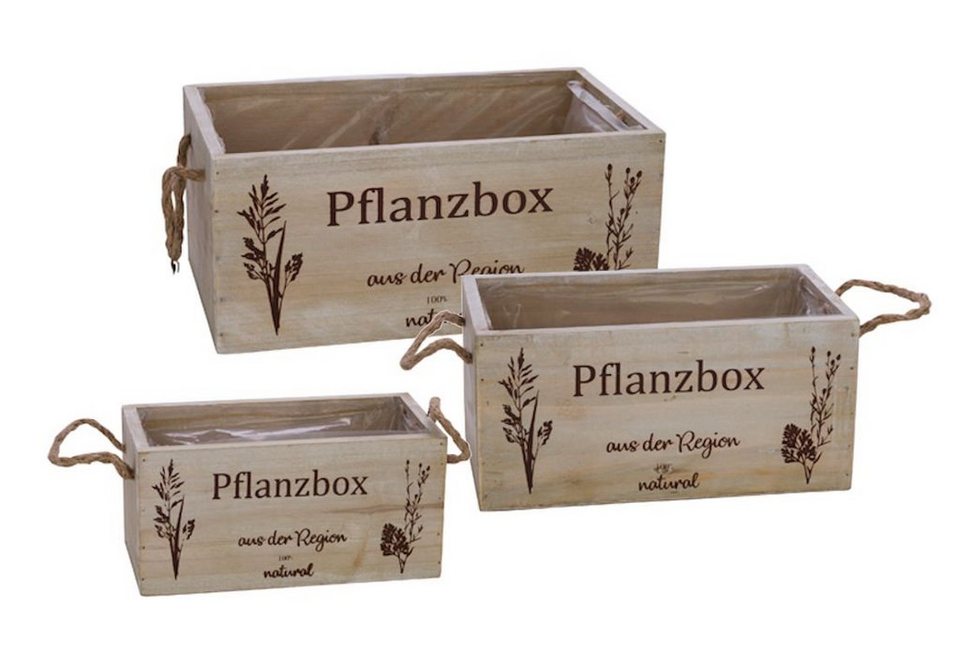 Spetebo Blumenkasten Holz Pflanzbox 3er Set - 29 / 24 / 20 cm (3er Set, 3 St.,  Pflanzkästen in 3 Größen), Pflanzkasten mit Henkel aus Naturkordel