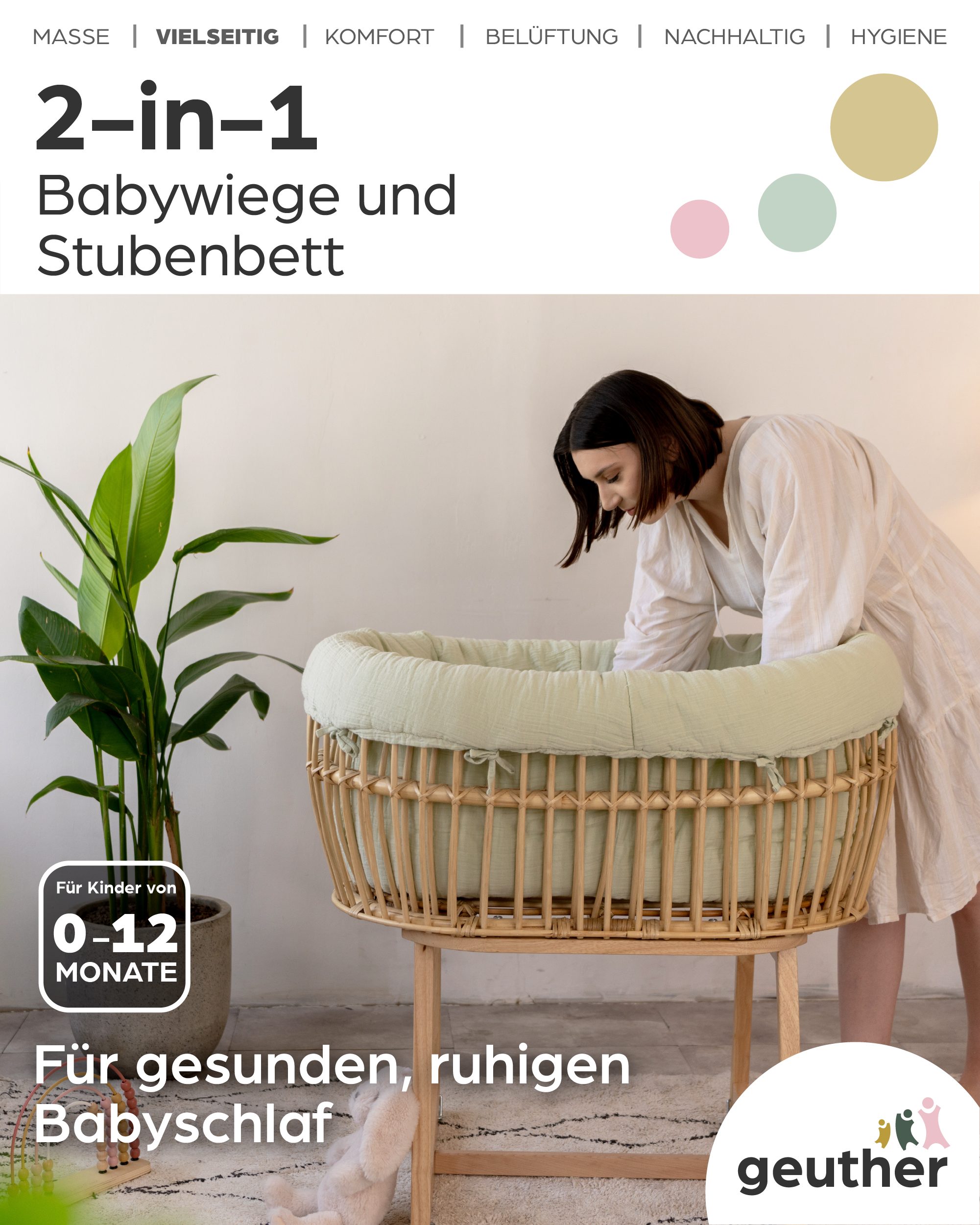 Geuther Babybett Schaukelwiege Rattan Rocker