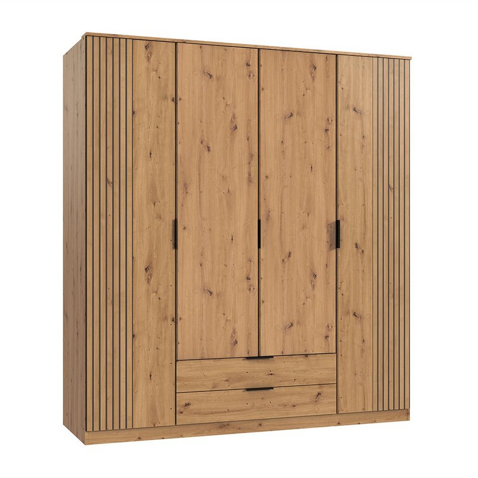 Lomadox Kleiderschrank LAZISE-43 Drehtürenschrank 180cm, Artisan Eiche