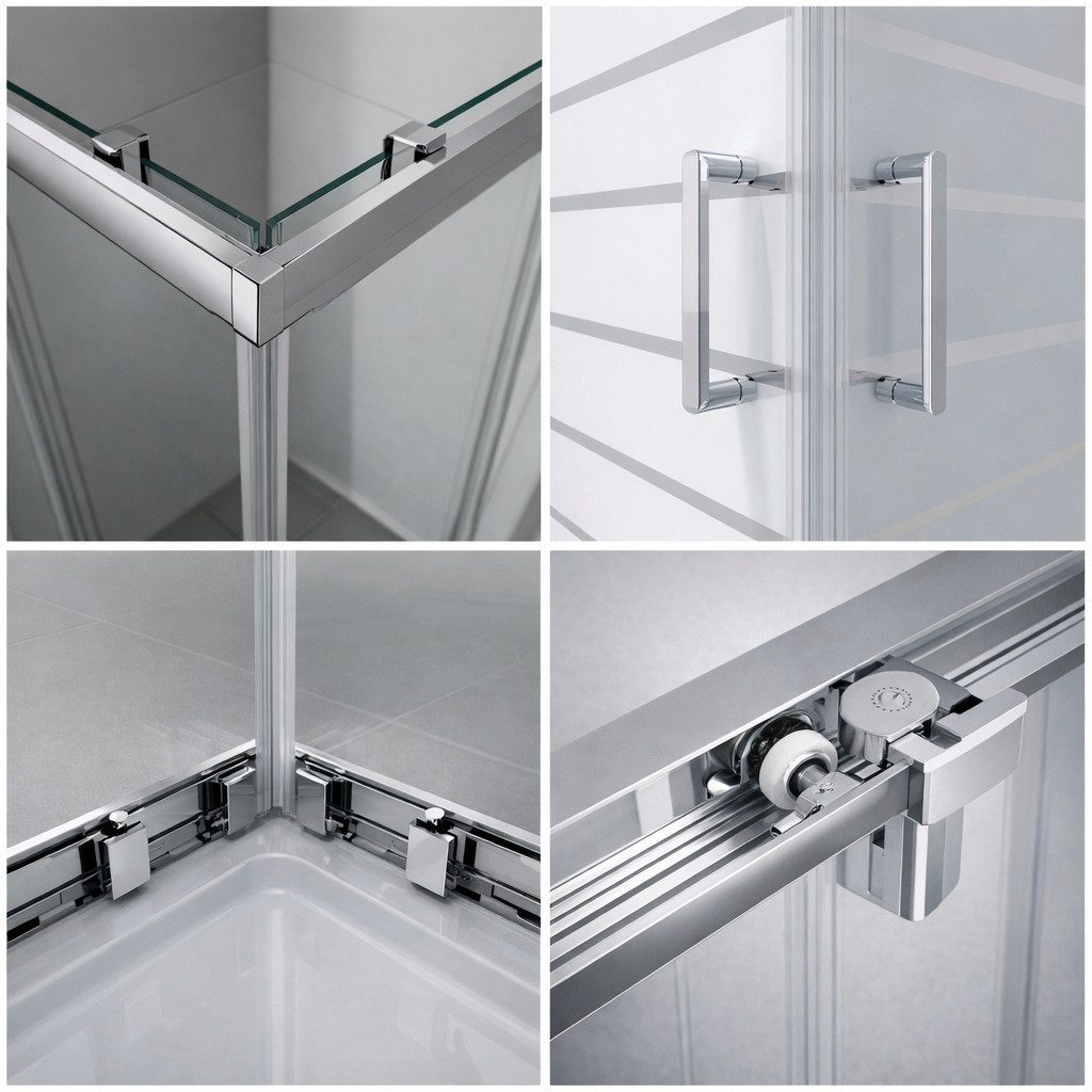 welltime Eckdusche New Trento mit Streifendekor, BxT: 90x90 cm, Einscheibensicherheitsglas, Extrahohe 195cm, 6mm ESG, verbessertes Rollensystem, Streifendekor – Bild 5 von 5