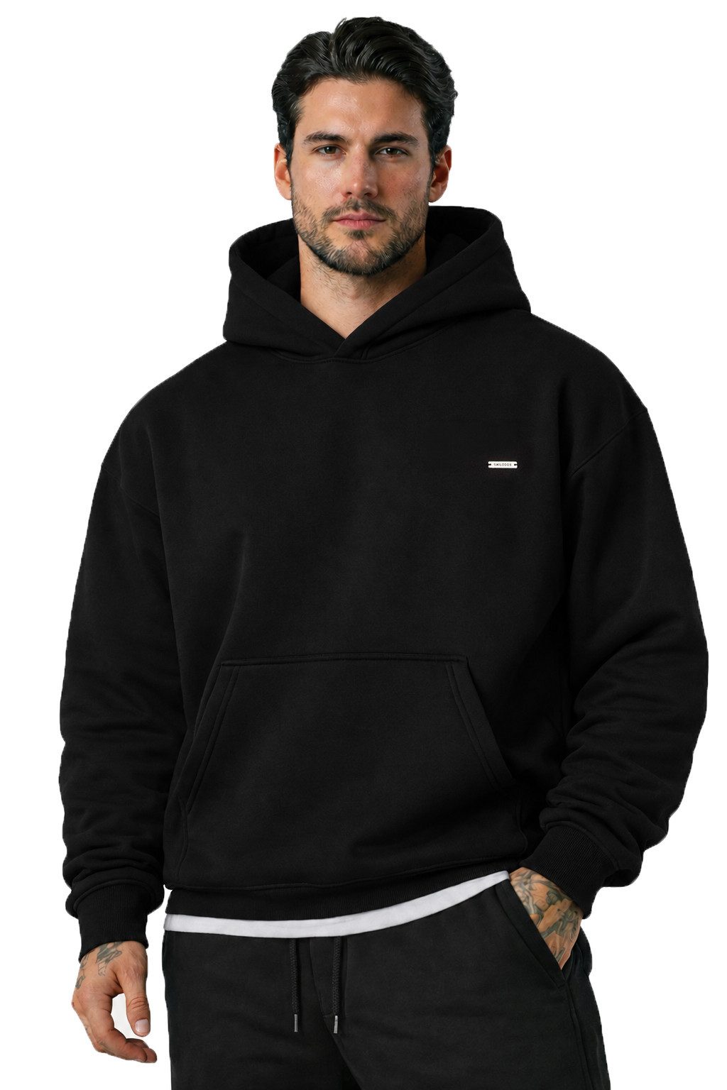 Smilodox Hoodie Dawson, Hochwertiger Kapuzenpullover im Oversize Fit, Sweatshirt Sweater Lässig Kängerutasche Metallabel hoher Baumwollanteil