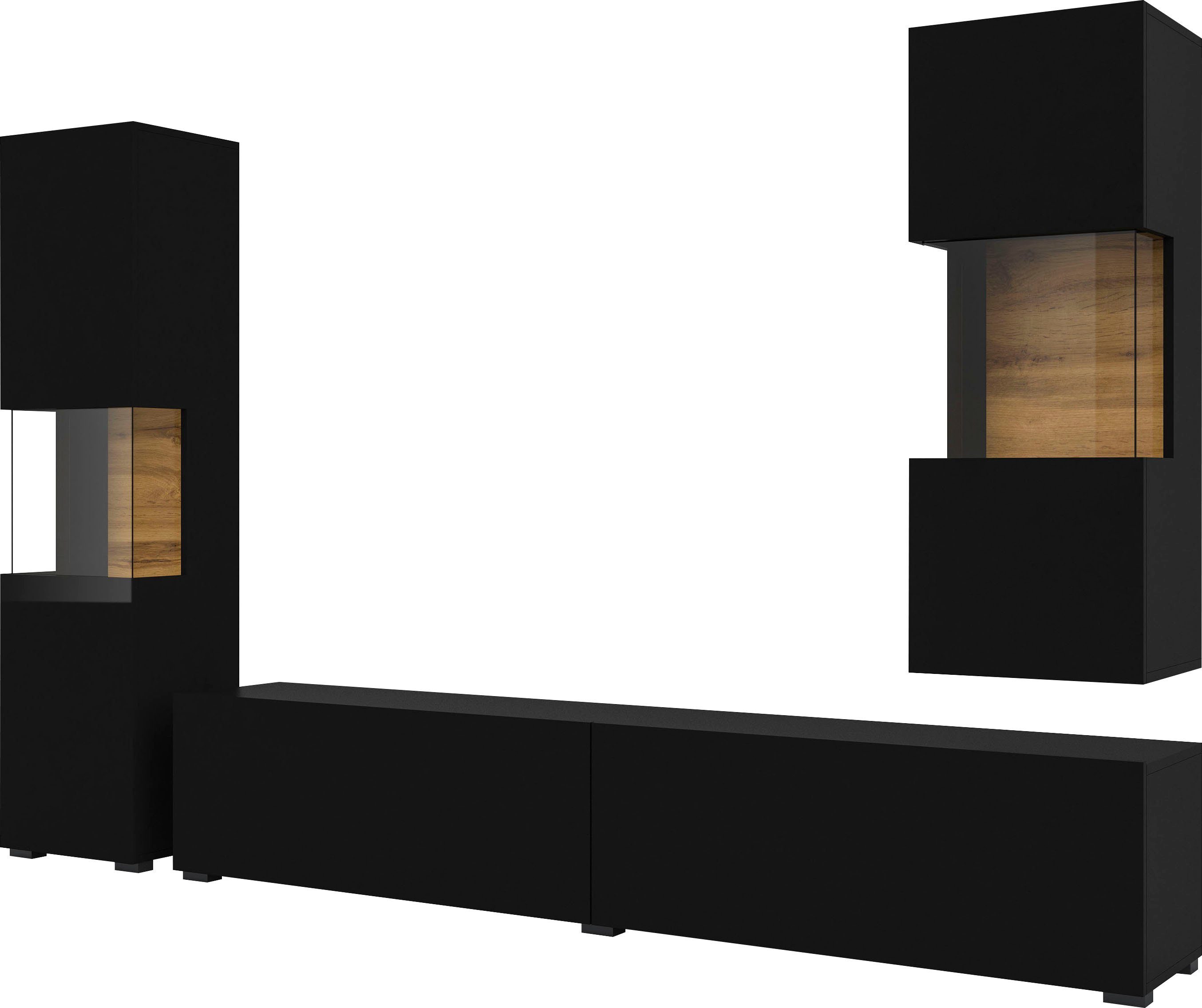 INOSIGN Wohnwand Ava, Wohnzimmer-Set hängend/stehend montierbar, Vitrine, Lowboard, 3-tlg.