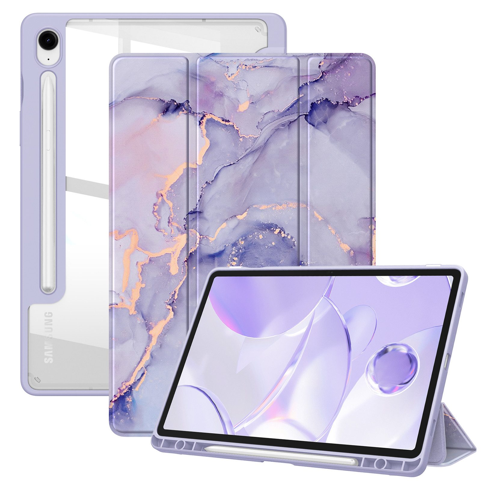Fintie Tablet-Hülle für Samsung Galaxy Tab S10 Lite/S10 FE/S9 FE 10.9 Zoll & S9 11 Zoll, mit Stifthalter - Stoßfeste Schutzhülle mit transparenter Hartschale