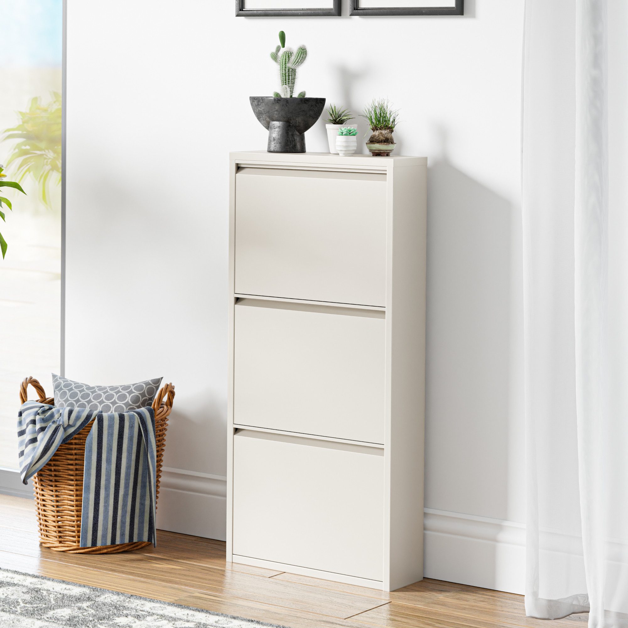 en.casa Schuhschrank »Sokndal« mit 3 Klappen Metall Pfefferweiß – Bild 3 von 5