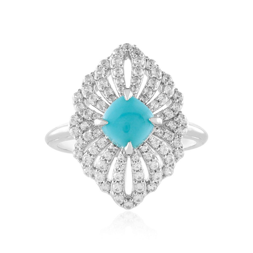 Cavill Silberring Türkis-Silberring 1,81 ct Zirkon, Türkiscabochon, 925 Silber platin (1-tlg)