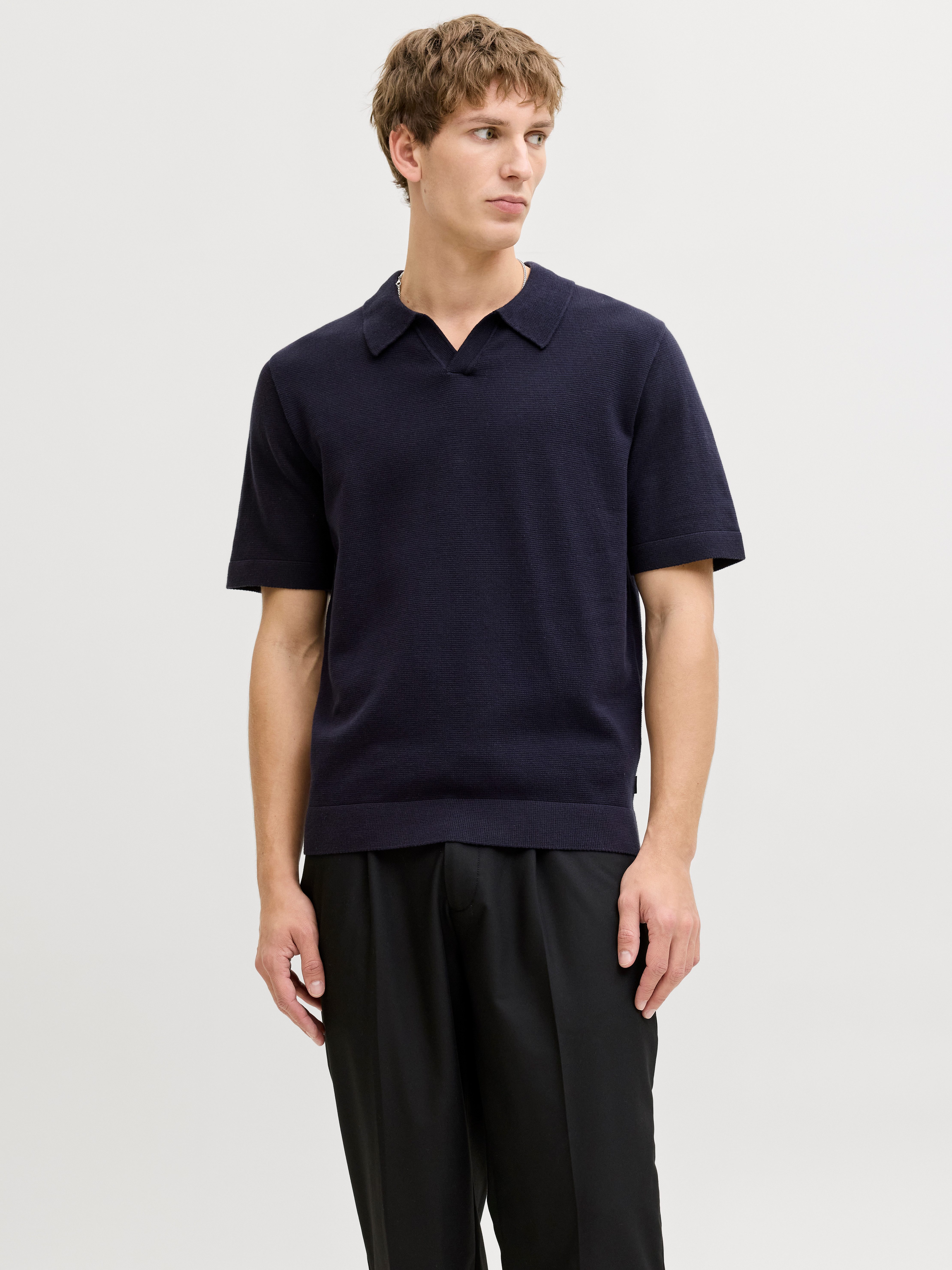 Jack & Jones Polokragenpullover JPRBLAMILANO SPRING SPLIT NECK SS SN Baumwollmischung, regular fit