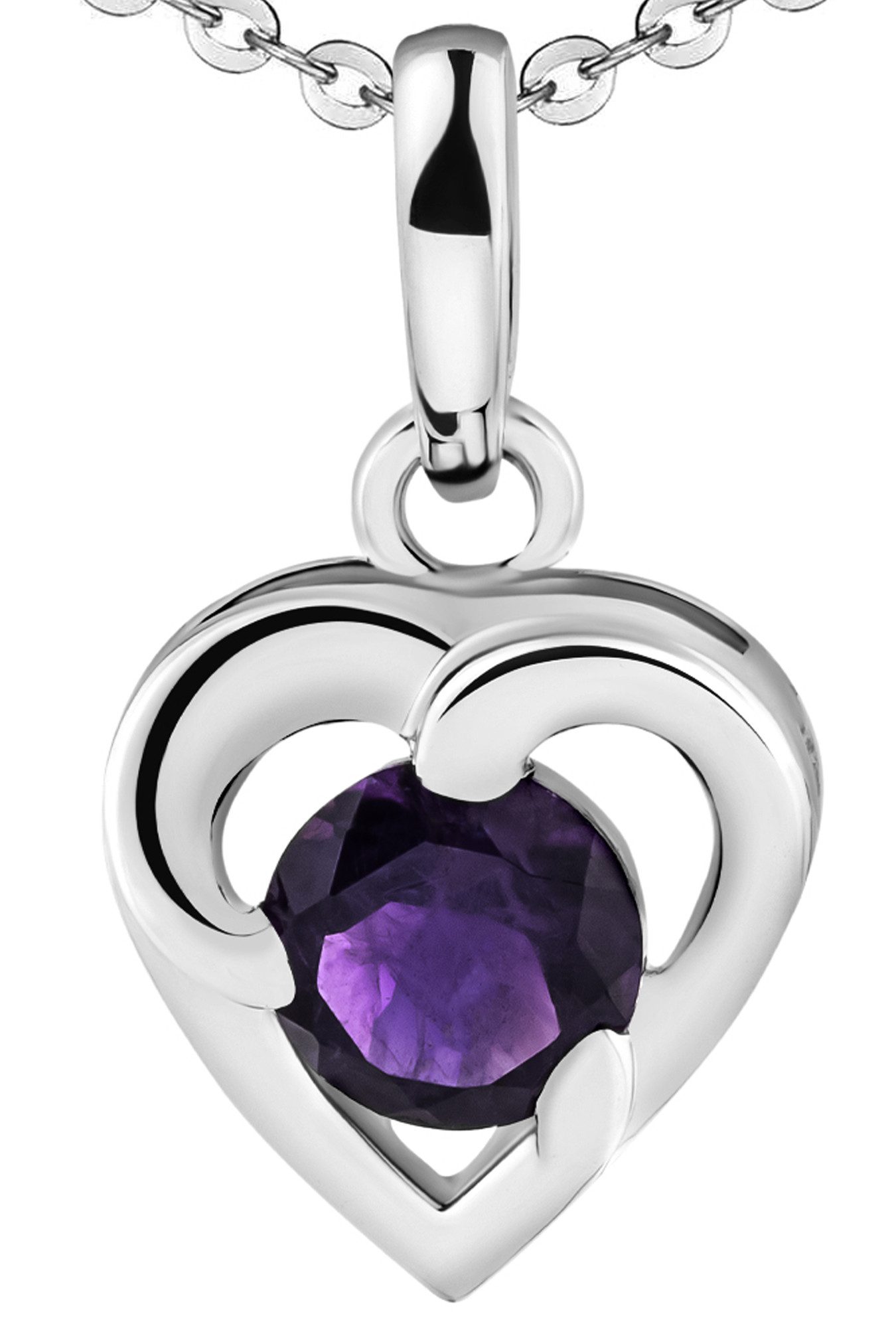 Limana Herzkette echter Edelstein lila Amethyst 925 Silber Kette mit Herz Frauenkette (inkl. Herz Geschenkdose und Tasche), Liebesgeschenk Liebe Geschenk Set für Frauen Damen Freundin Mutter Oma