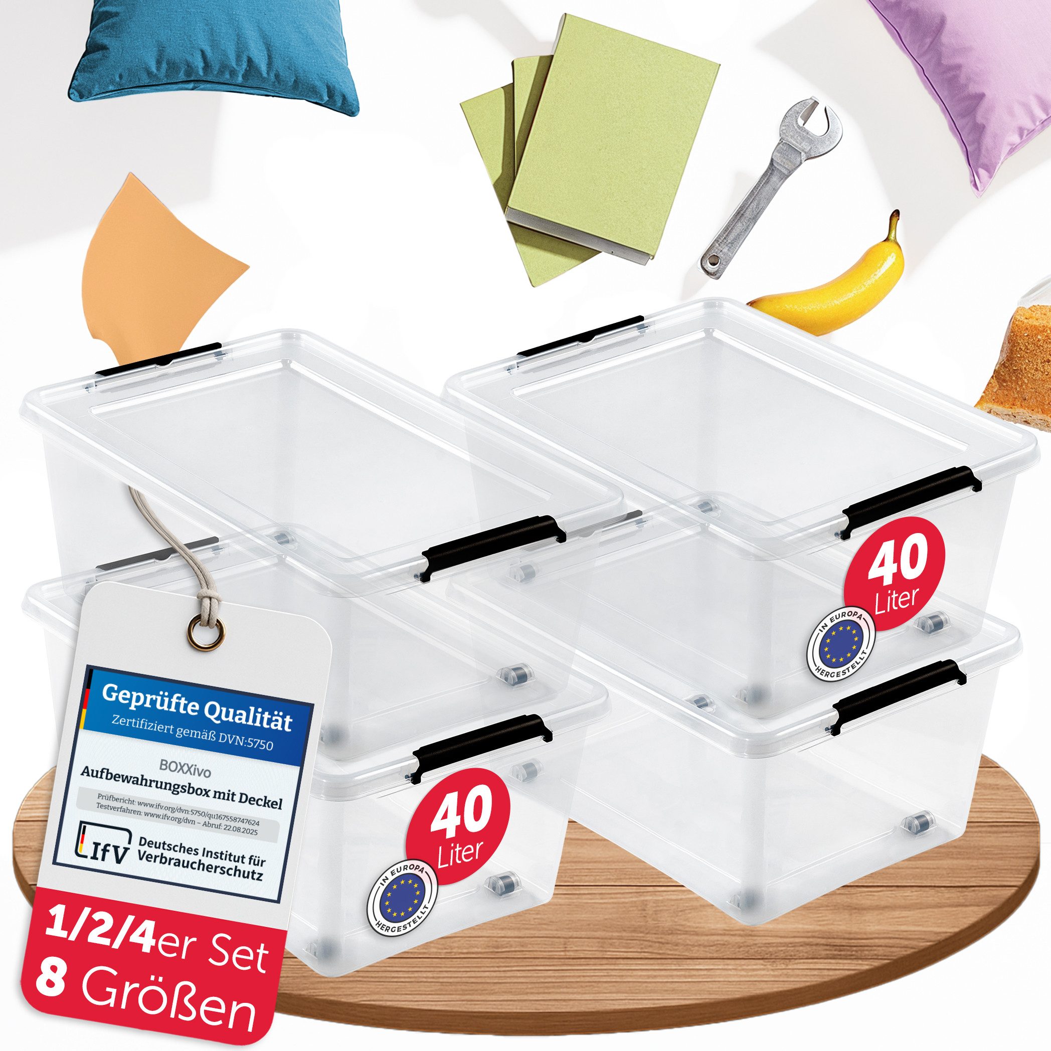 BOXXivo Aufbewahrungsbox Aufbewahrungsboxen mit Deckel BPA-freie & lebensmittelechte Boxen (4 St), Plastikbox mit Deckel - robuste & stapelbare Aufbewahrungsboxen