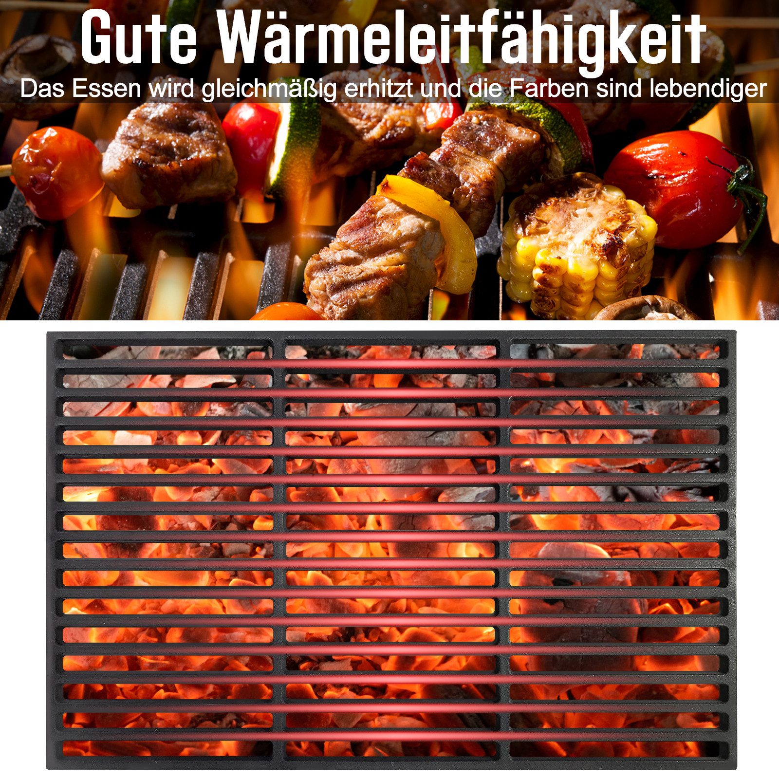 FIVMEN Grillrost Gusseisen Gussrost Roste Grillgitter Grill Grillplatten Grillaufsatz, für BBQ, Holzkohlegrill, Gasgrill Ersatzteile
