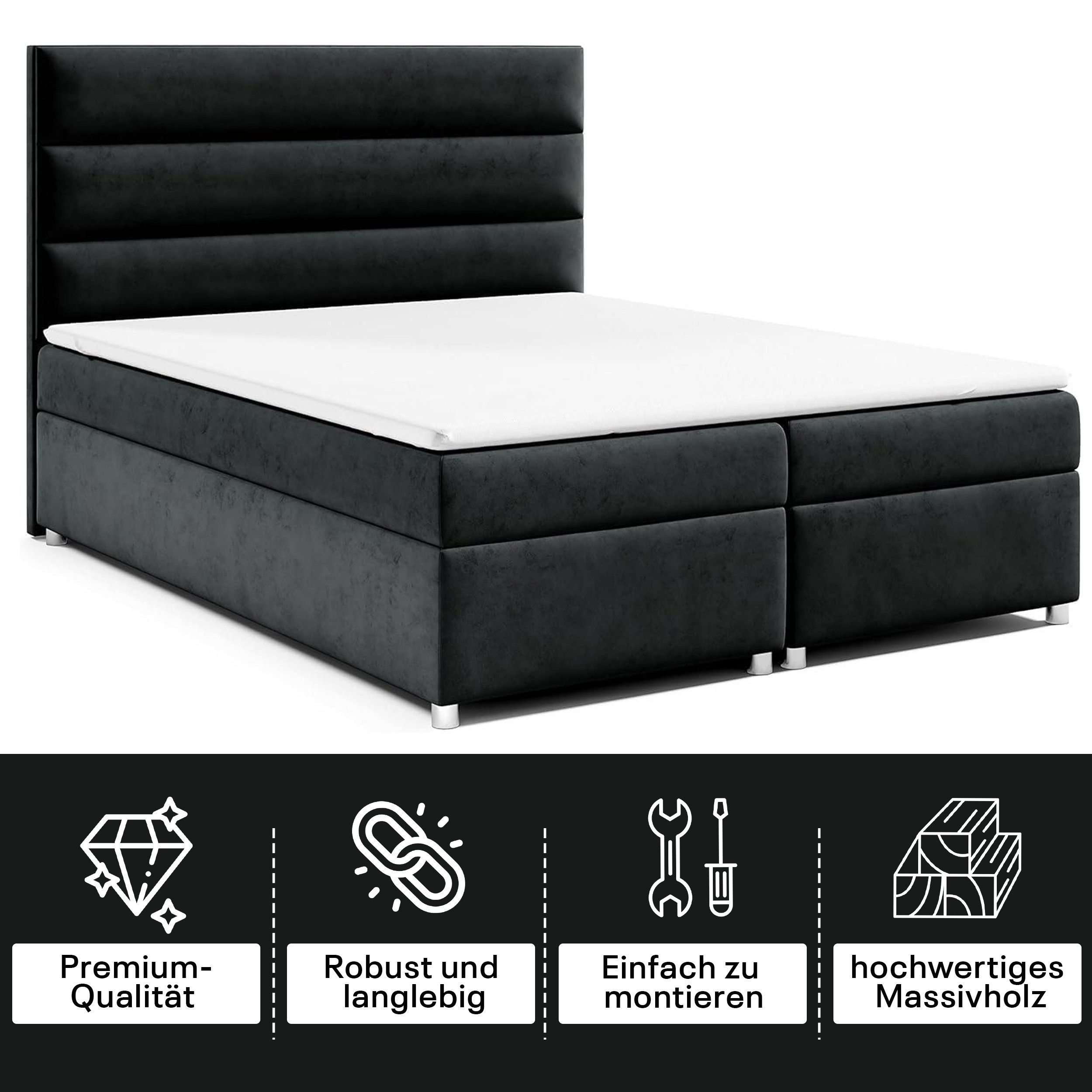 Best for Home Boxspringbett Trinity K-1 LUX – Modern Boxspringbett mit Stauraum & Komfort (Boxspringbett-Set, 1-St., Komplettes Boxspringbett-Set inklusive Matratze und Topper), Ergonomischer Schlafkomfort, großer Stauraum