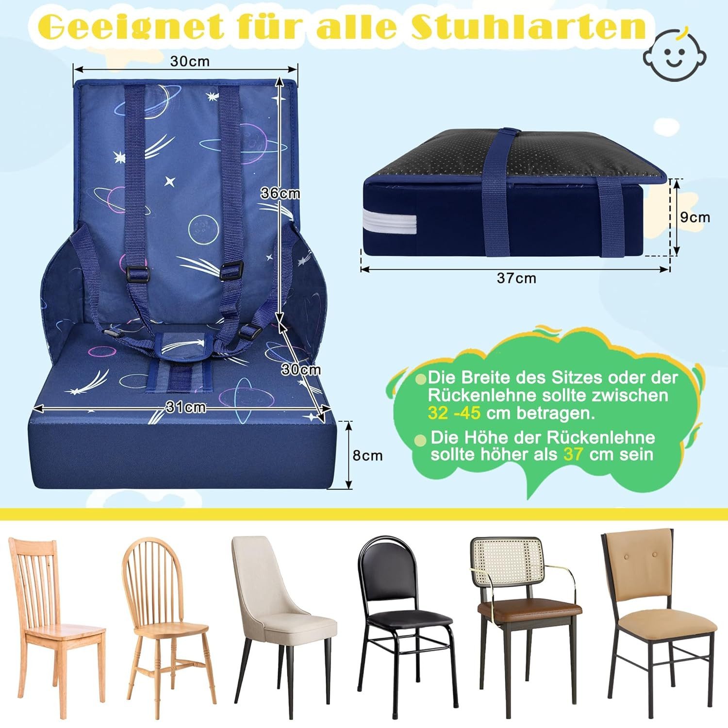 FIVMEN Tischsitz Sitzerhöhung Stuhl Reisehochstuhl Flexible für Babys und Kleinkinder