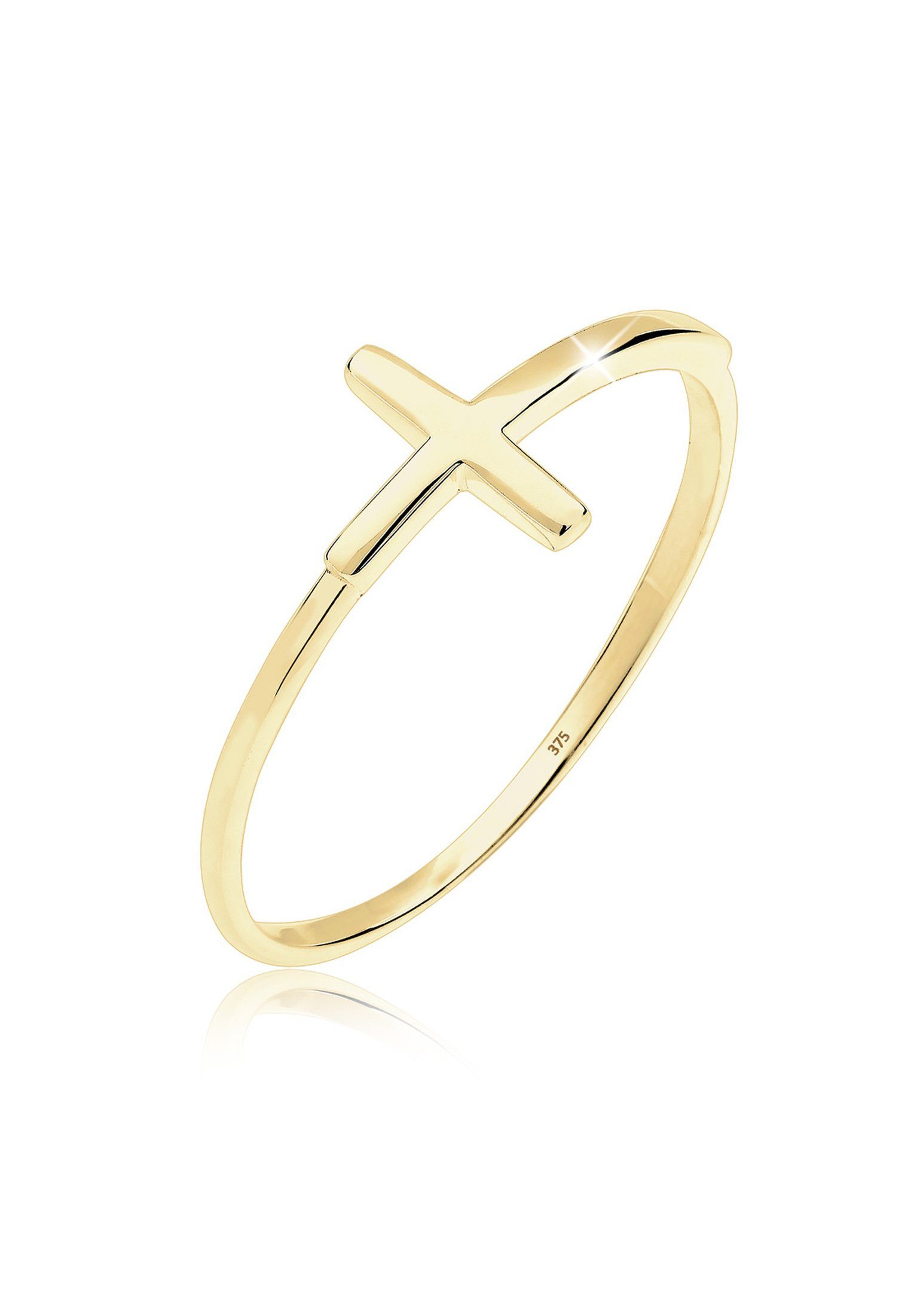 Elli Premium Fingerring Kreuz Symbol Trend Blogger 375 Gelbgold