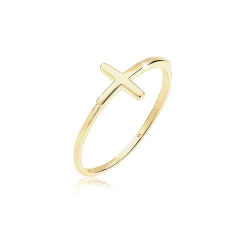 Elli Premium Fingerring Kreuz Symbol Trend Blogger 375 Gelbgold