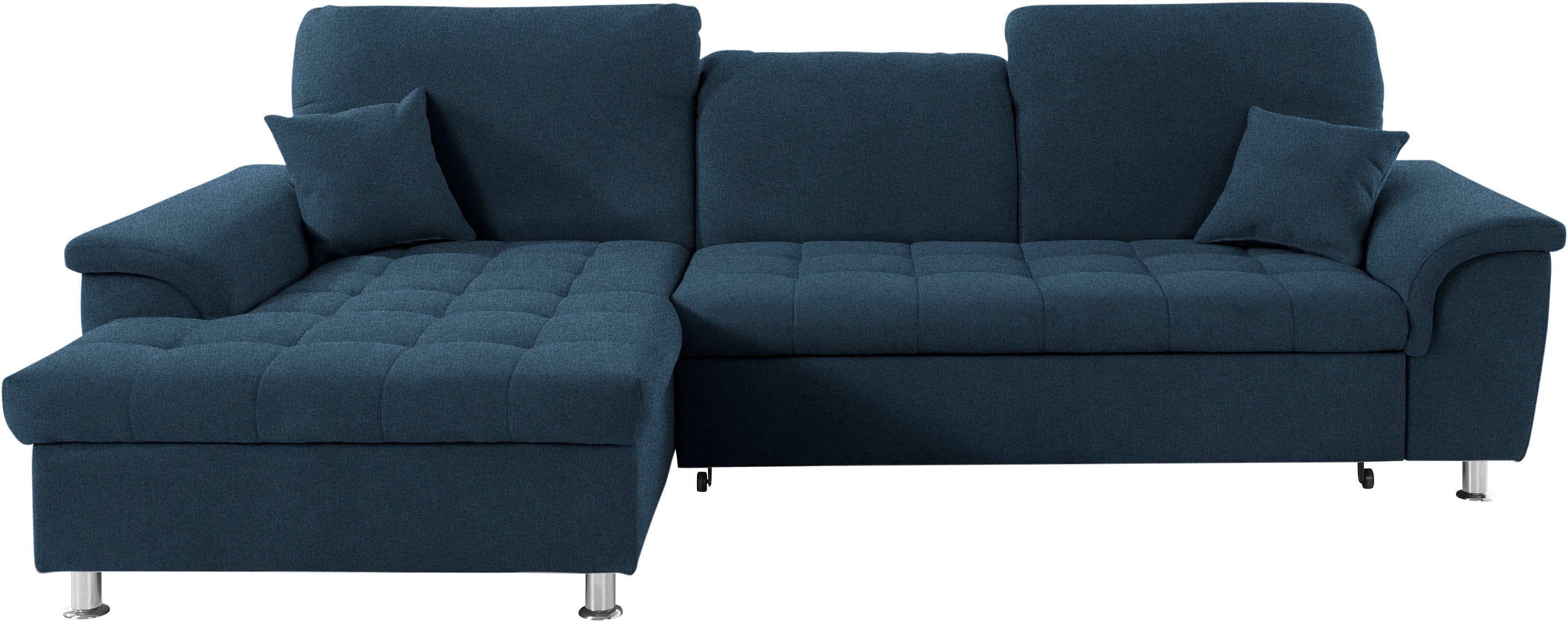 DOMO collection Ecksofa Franzi, zeitlos und elegant, moderne Sitzheftung, L-Form, wahlweise mit Kopfteilverstellung (dann Tiefe: 170 cm)
