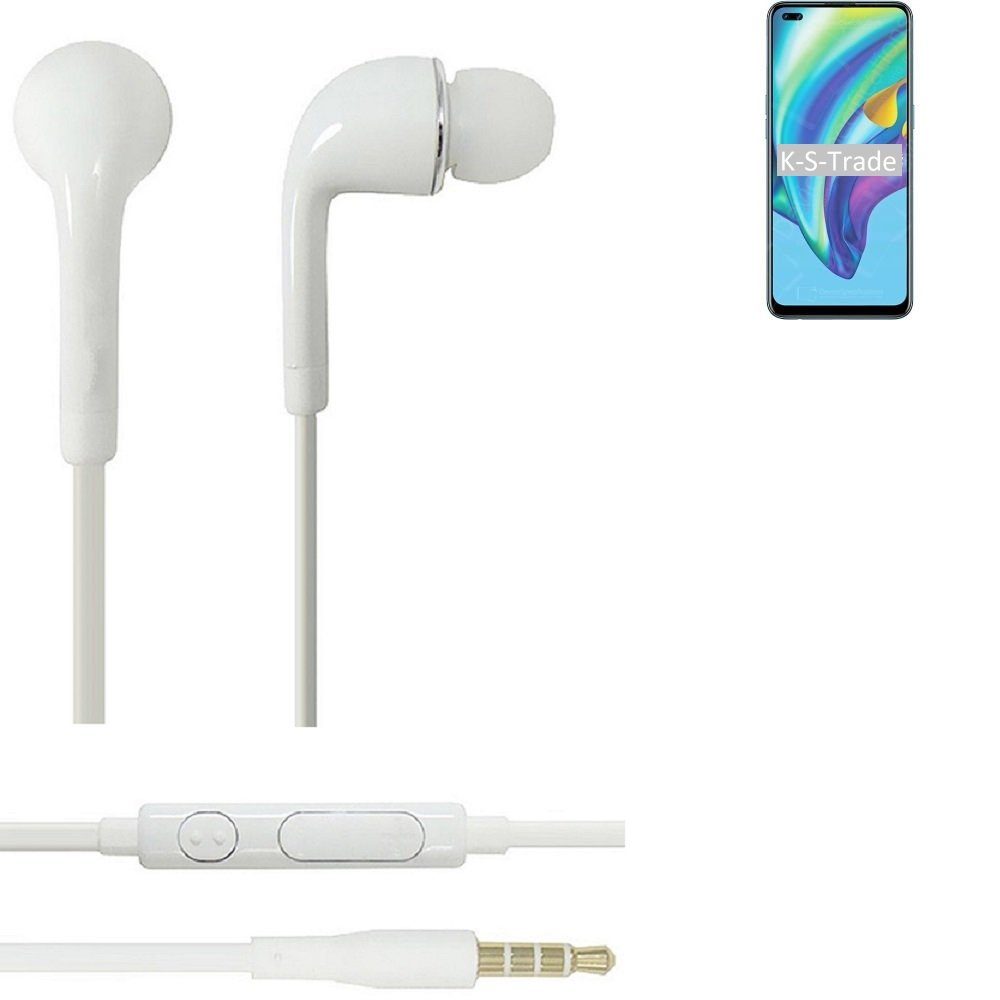 K-S-Trade für Oppo A15 In-Ear-Kopfhörer (Kopfhörer Headset mit Mikrofon u Lautstärkeregler weiß 3,5mm)