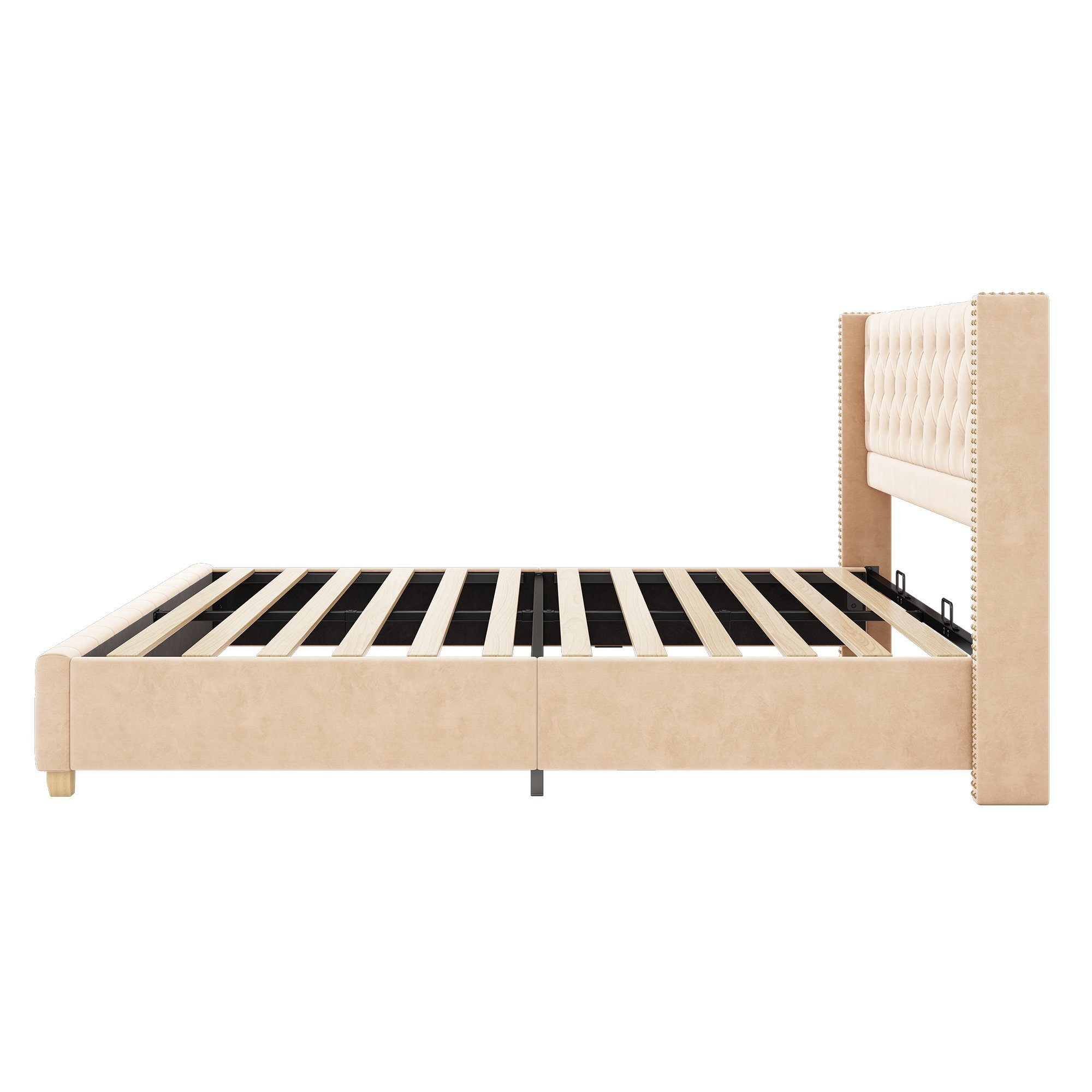 Polsterbett (Doppelbett 160x200cm), mit Lattenrost und Kopfteil in Knopfsteppung, Nietenpolsterung, Samt