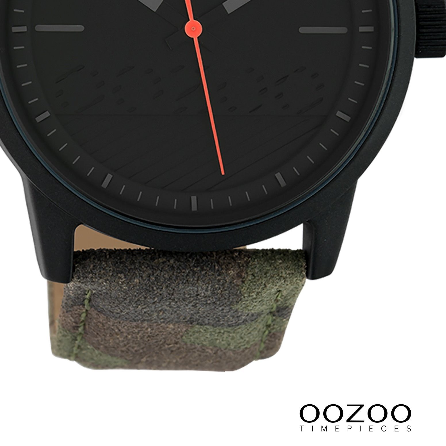 OOZOO Quarzuhr Oozoo Damen Armbanduhr OOZOO Timepieces, (Analoguhr), Damenuhr rund, groß (ca. 45mm), Lederarmband grün, camouflage, Fashion