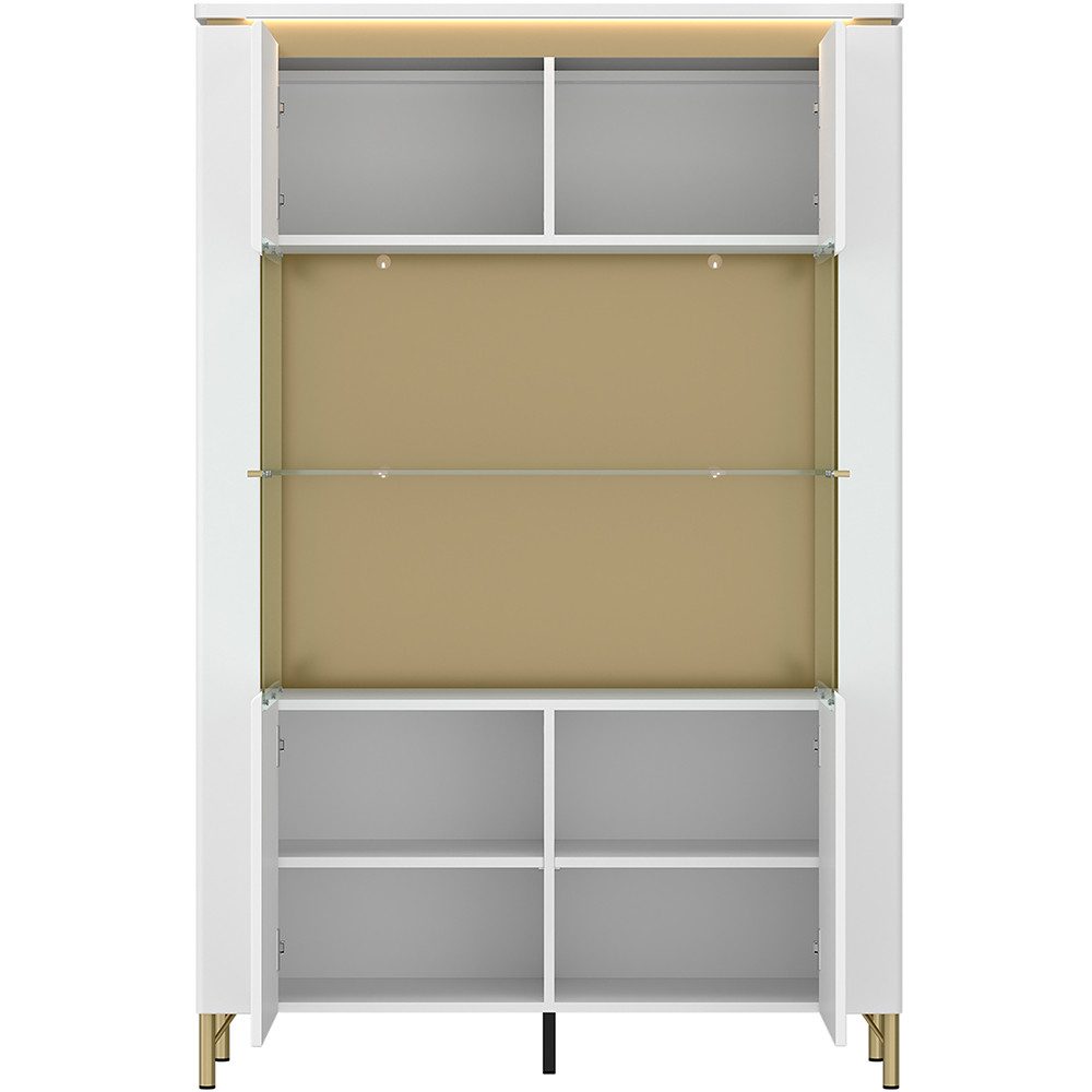 Lomadox Esszimmer-Set LUKA-129, (Spar-Set, 5-St., Sideboard Spiegel Esstisch Vitrine Vitrinenschrank), weiß mit goldfarbenen Akzenten