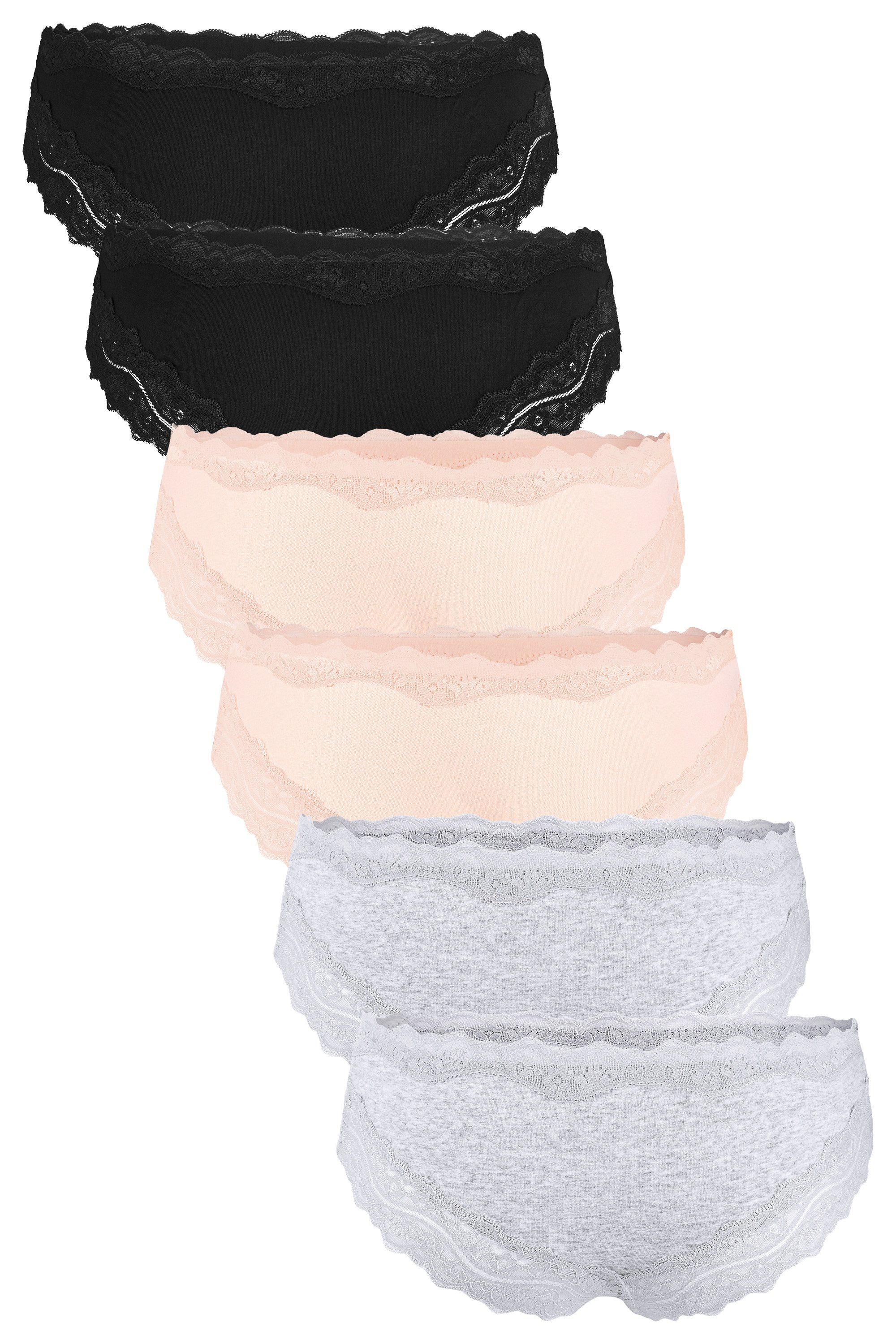 Fabio Farini Brasilslip Frauen Unterwäsche - Damen Hipster aus Baumwolle (Packung, 6-St) im Brazilian-Style mit dezenter Spitze und Schleifchen