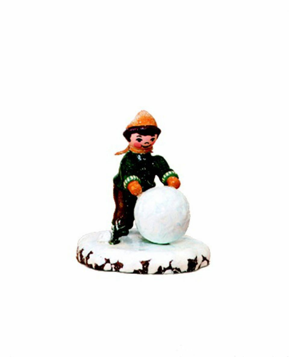 Hubrig Volkskunst Zschorlau Erzgebirge Sammelfigur Hubrig Winterkinder Junge mit Schneekugel