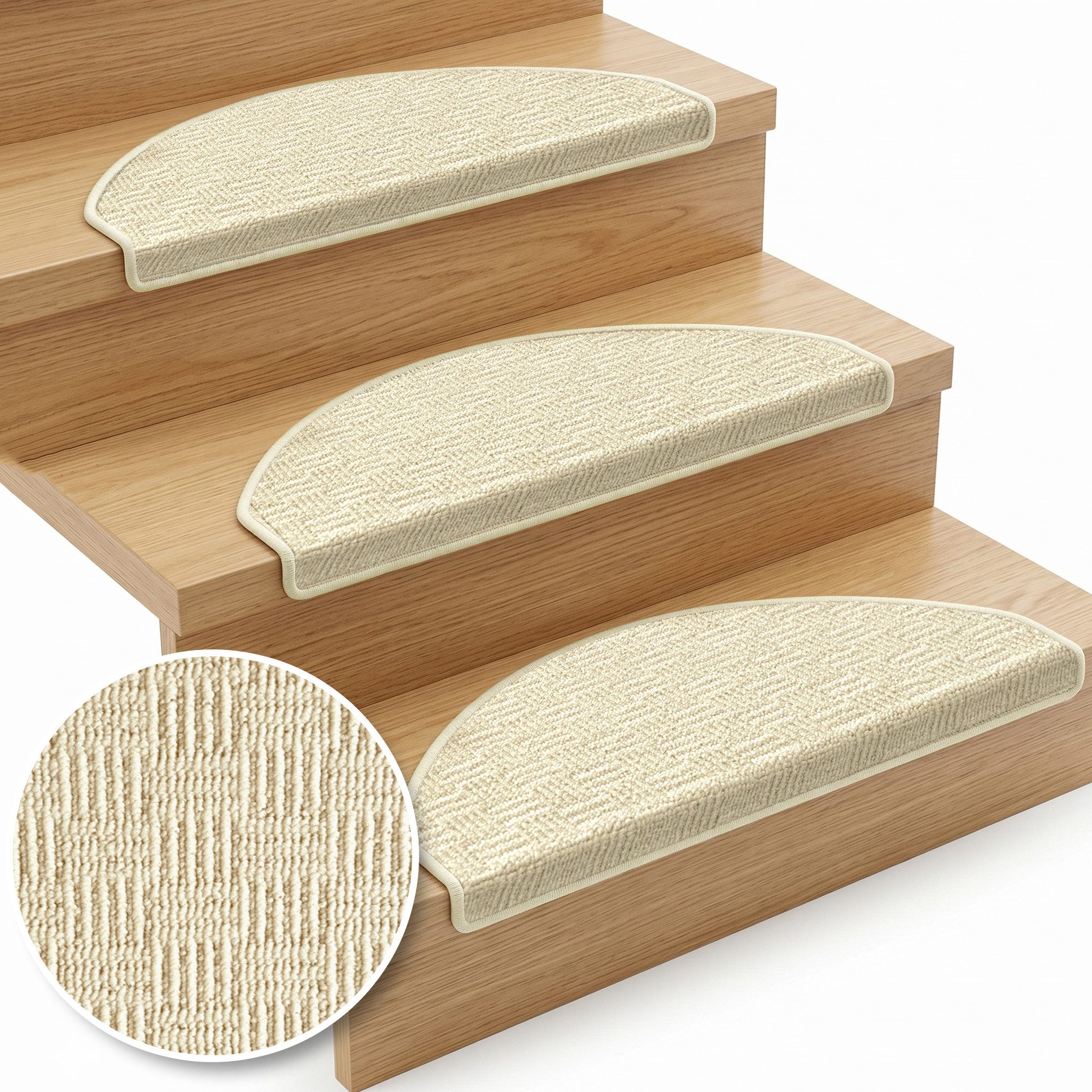 Floordirekt Stufenmatte Treppenmatte Monaco halbrund rutschhemmend schalldämmend antistatisch, Robuster Winkel mit Klebeband