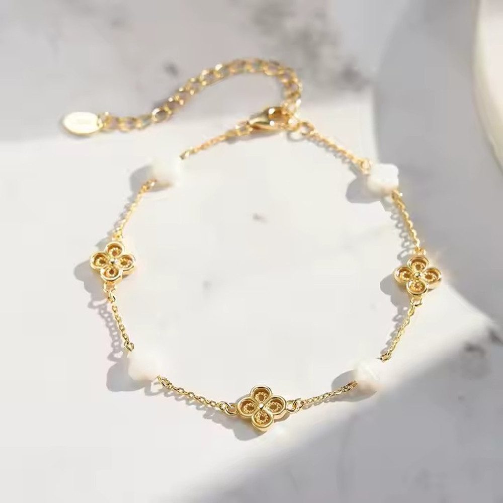 Runde Perlé Silberarmband zartes Armband Kleeblatt günstig online kaufen
