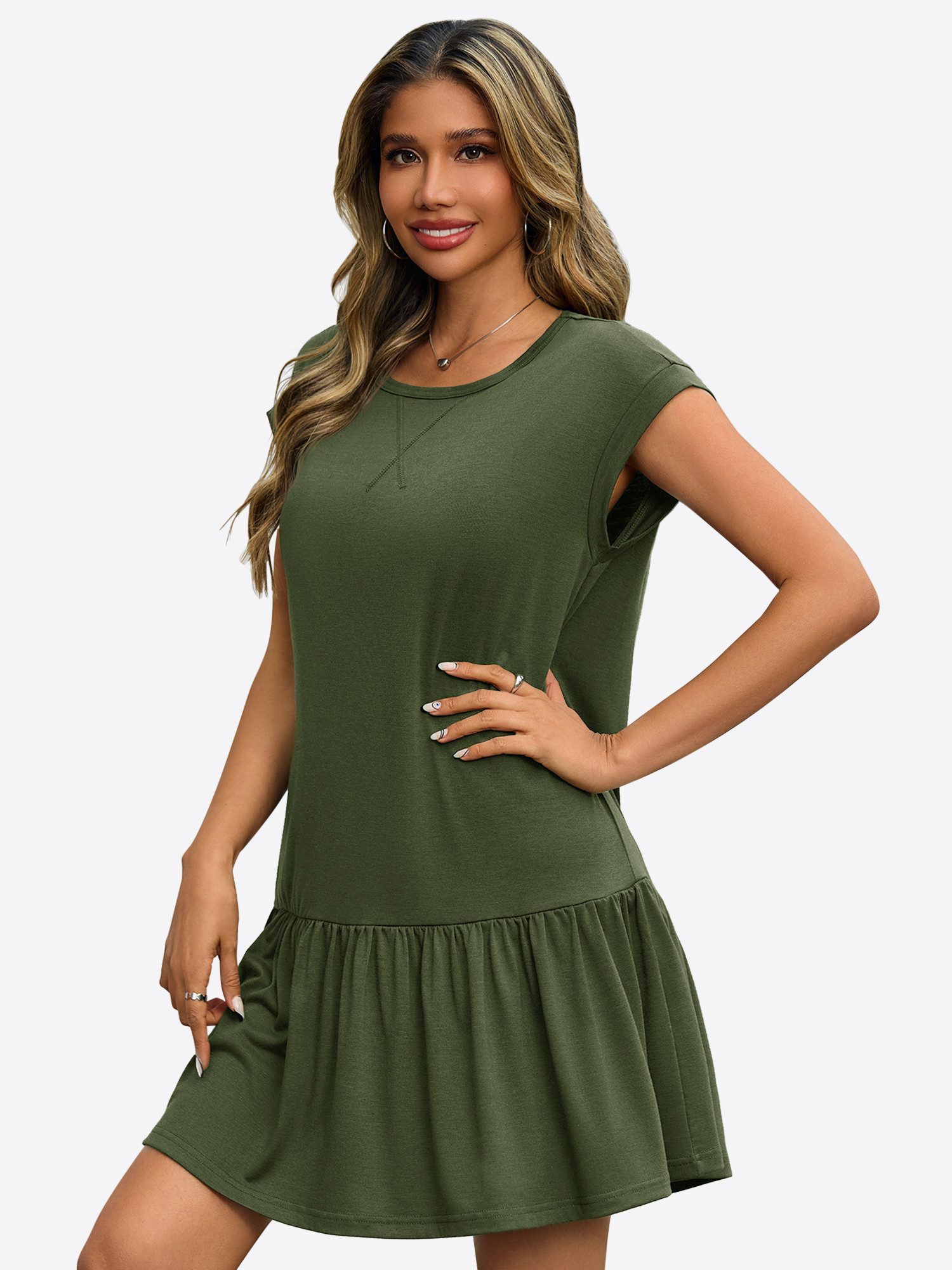 Imily Bela Minikleid Damen Sommer T-Shirt Casual Kurzarm Rüschen Loose (Pac günstig online kaufen