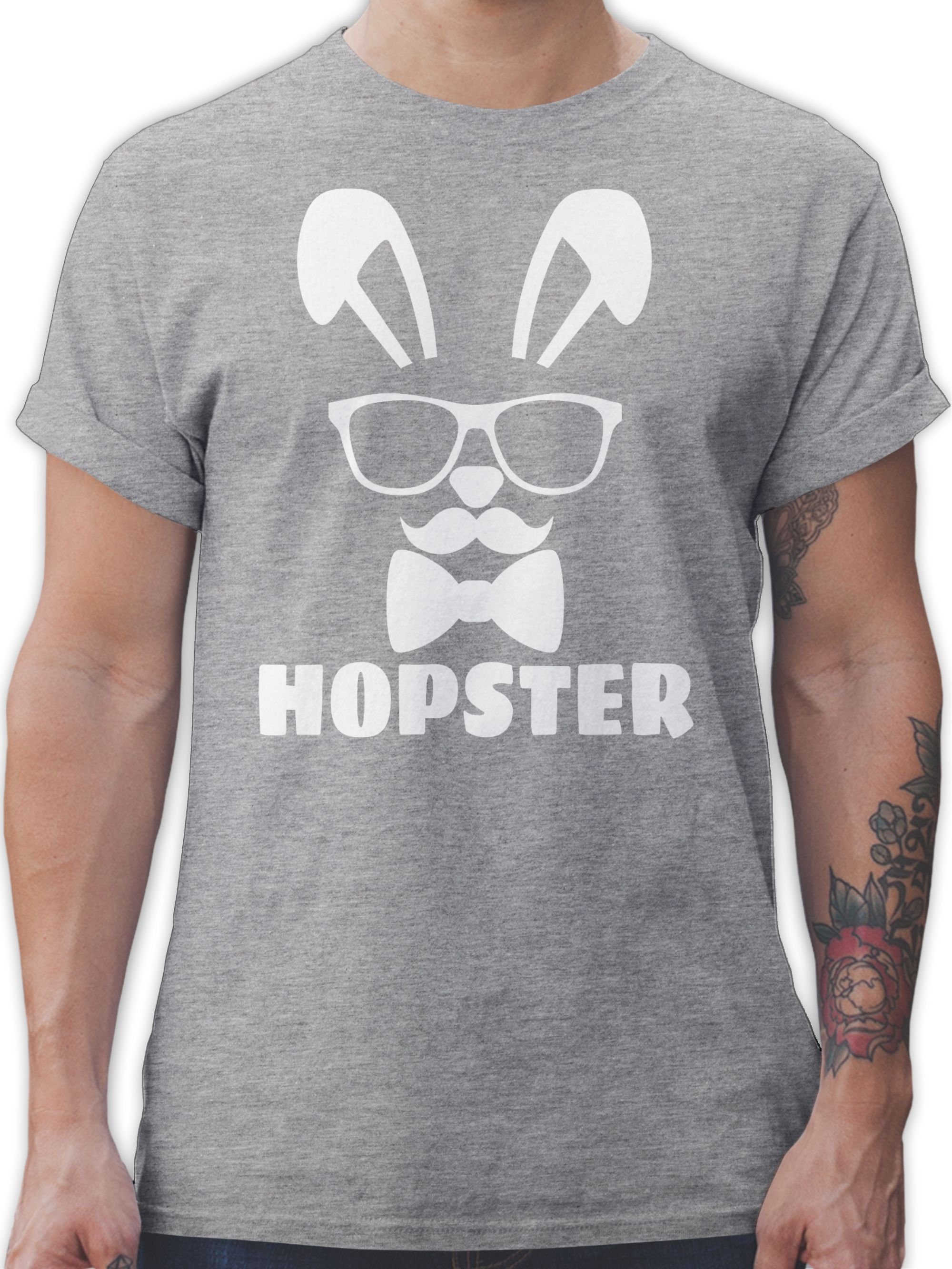 Shirtracer T-Shirt Hopster - weiß - Ostergeschenke - Herren Premium T-Shirt oder mit Osterhasen, Geschenke für Partner zu Ostern, kleine Ostergeschenke als Oster - Kleinigkeit 3 Grau meliert
