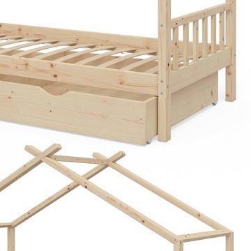 VitaliSpa® Kinderbett Hausbett Kinderhaus 90x200cm DESIGN Natur Schublade