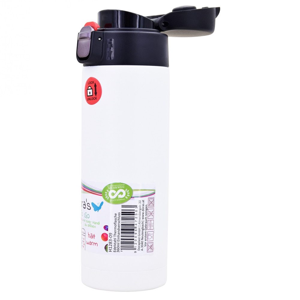 Dora's Coffee-to-go-Becher Thermobecher 360ml – Edelstahl Kaffeebecher mit Einhandverschluss, Perfekte Isolierung: Doppelwandiger Edelstahl