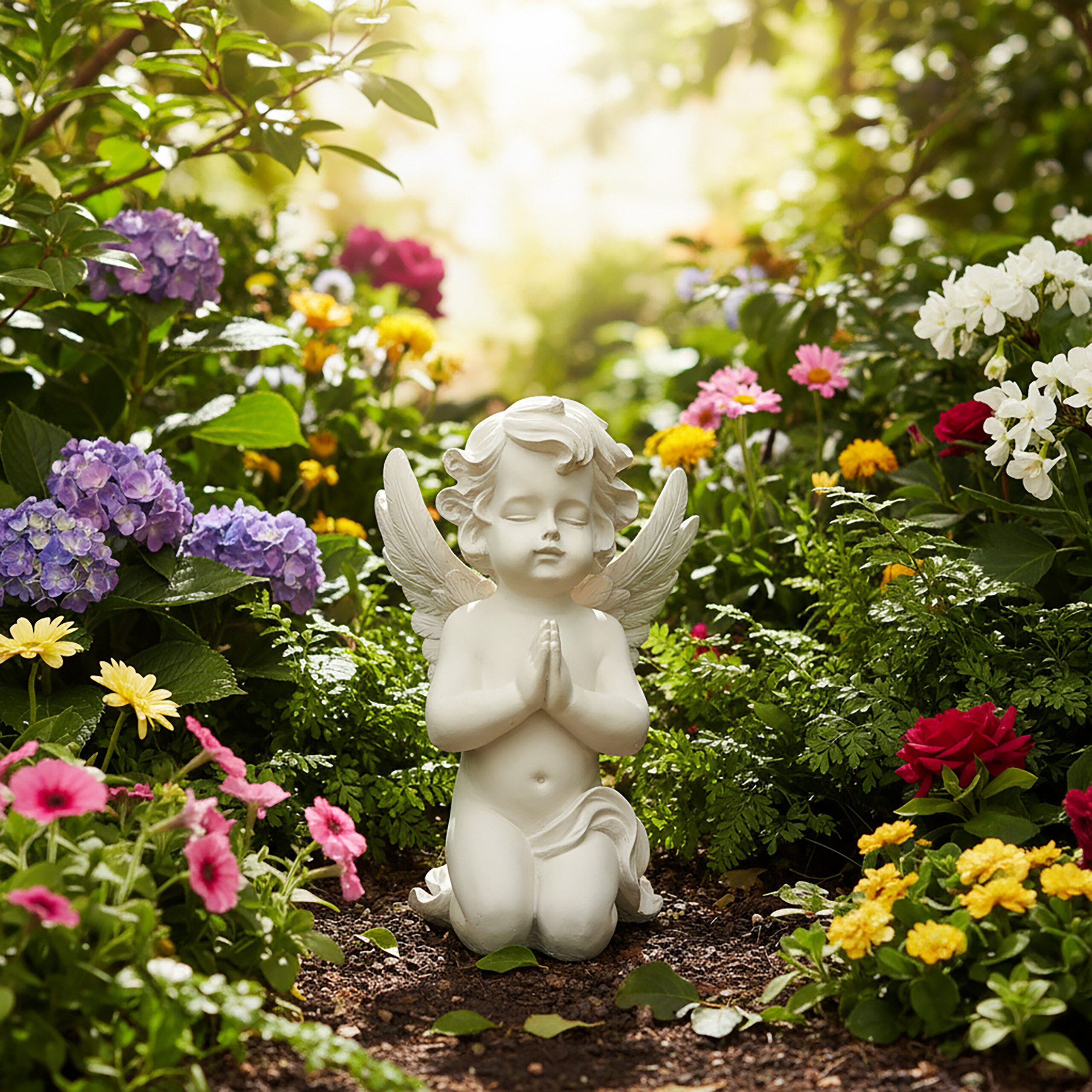 relaxdays Engelfigur Betender Grabengel, Creme