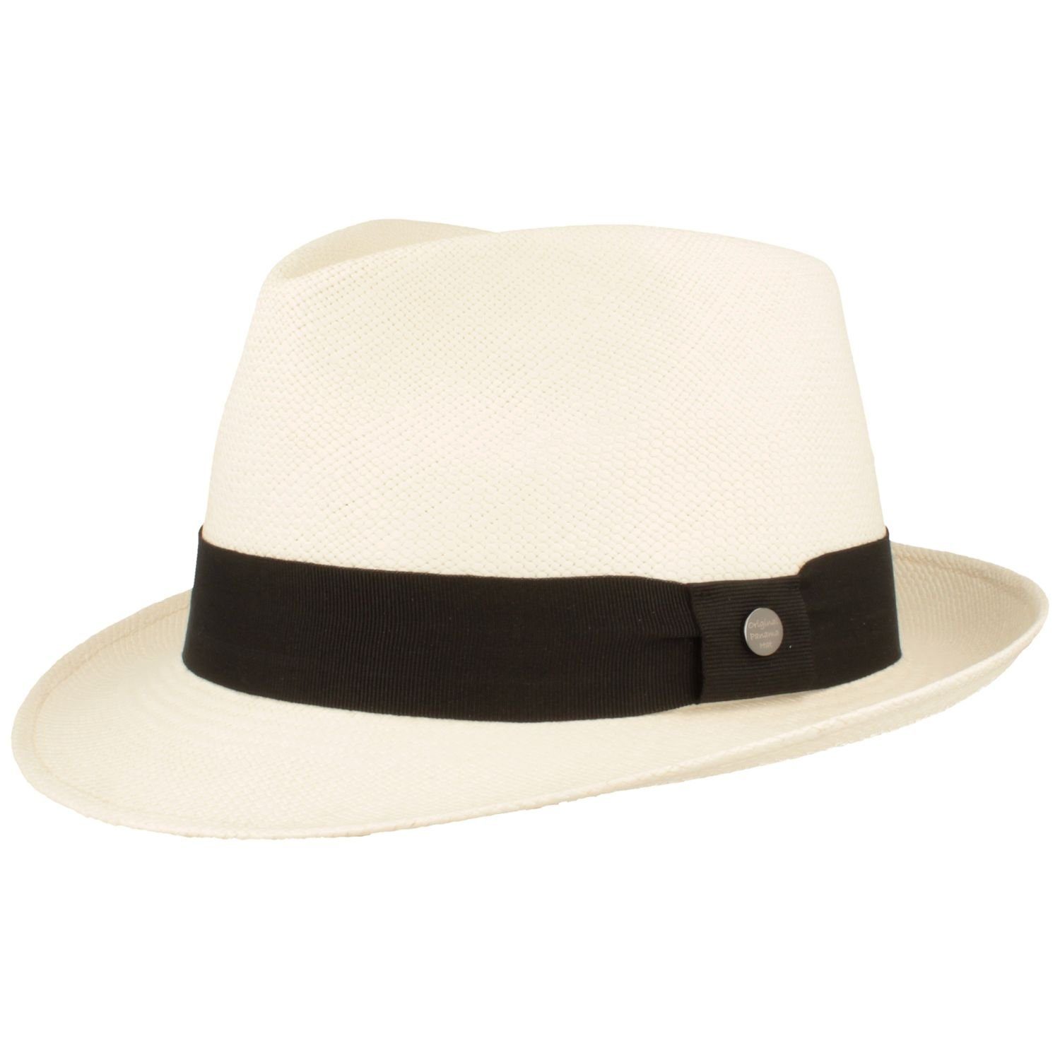 Breiter Strohhut Trilby Panama Hut mit moderner Garnitur UV-Schutz 50+ weiss