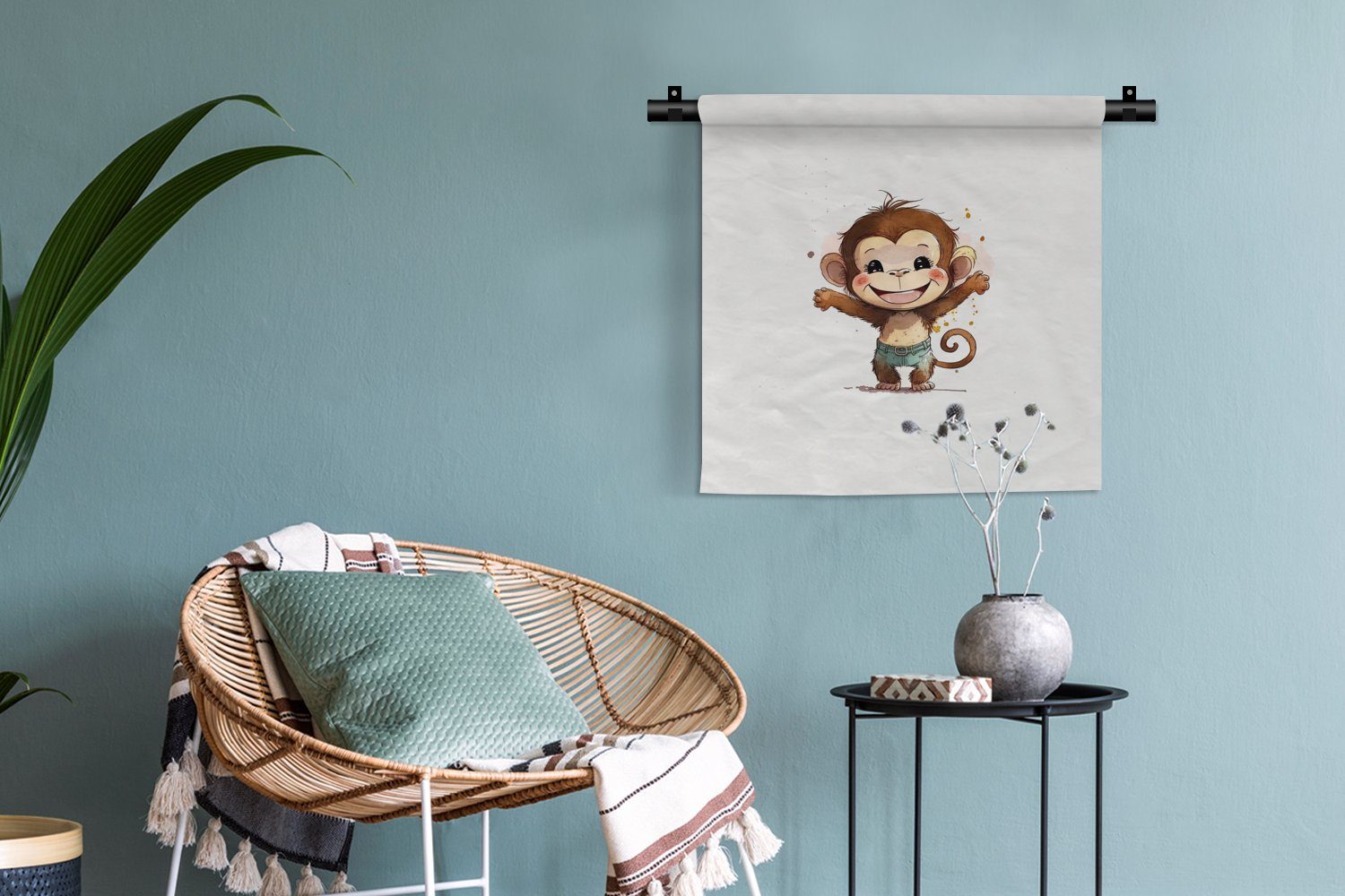 MuchoWow Aquarell - Wanddekoobjekt Kleid, Wanddeko Mädchen Kinderzimmer Braun Wandbehang, - für Affe Jungen, - - Tiere Wohnzimmer, Schlafzimmer, -