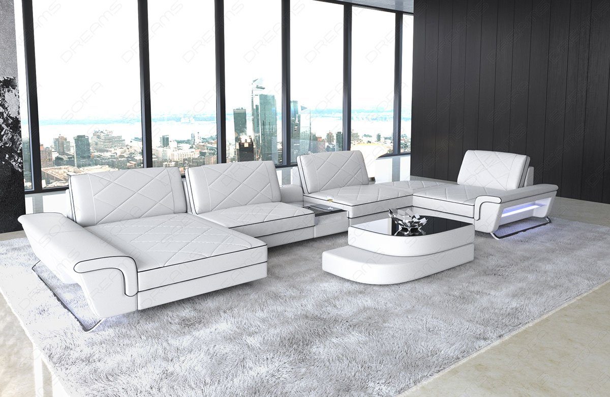 Sofa Dreams Wohnlandschaft Sofa Leder Bari U Form Ledersofa, Couch, mit LED, verstellbare Rückenlehnen, Designersofa
