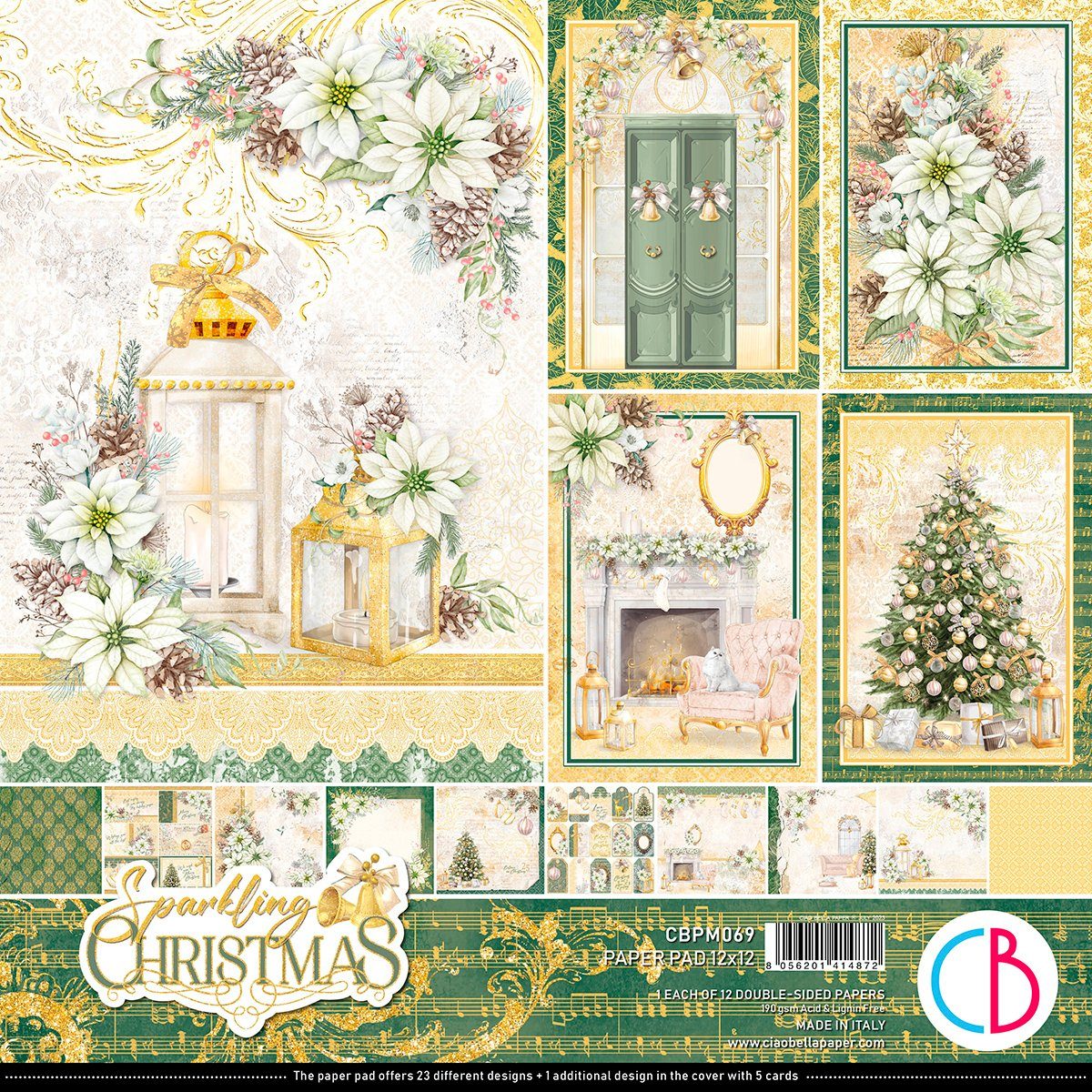 Ciao Bella Motivpapier Sparkling Christmas, 12 Blatt 30,5 cm x 30,5 cm | Papier