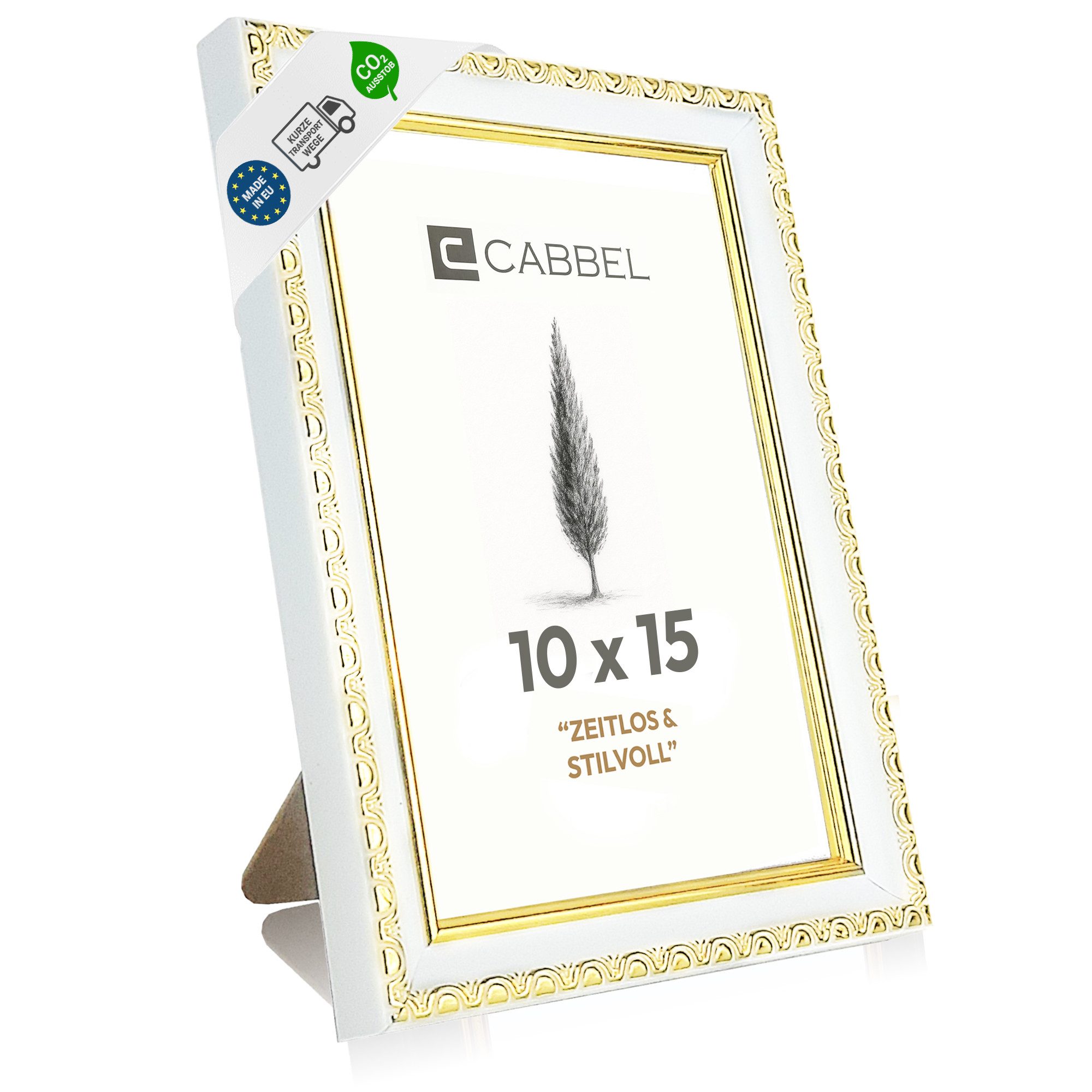 CABBEL Bilderrahmen CELI Barock Vintage Rahmen Antik Look Fotorahmen Fotos Poster Urkunde, für 1 Bilder, Elegant für Wohnzimmer, Büro, Gold / Weiß, Dekorativer Fotorahmen