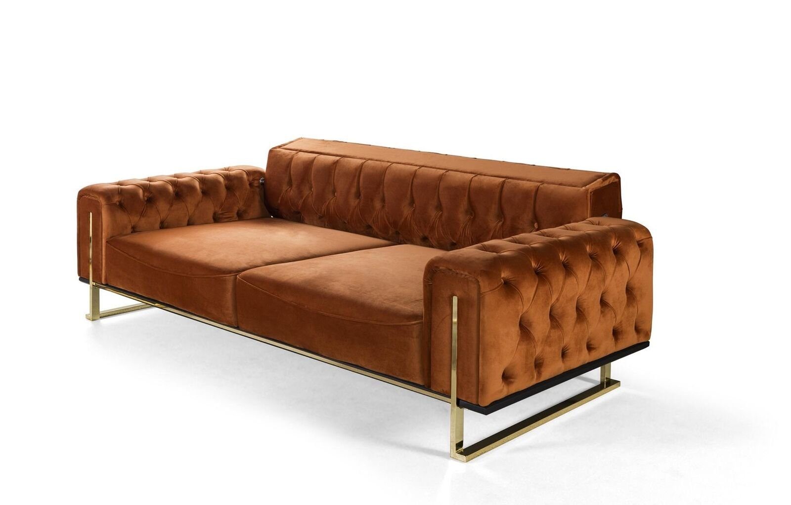 Chesterfield Polster Sofas 3-Sitzer Couchen, - Made 3 Teile, Europa 1 Sofa JVmoebel sitzer in Textil Cognac Braun