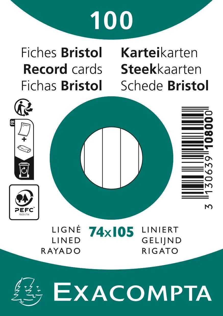 EXACOMPTA Karteikarten 40x Karteikarten A7 liniert, 100 Stück eingeschweißt - Weiß - 10800SE, Karteikarten