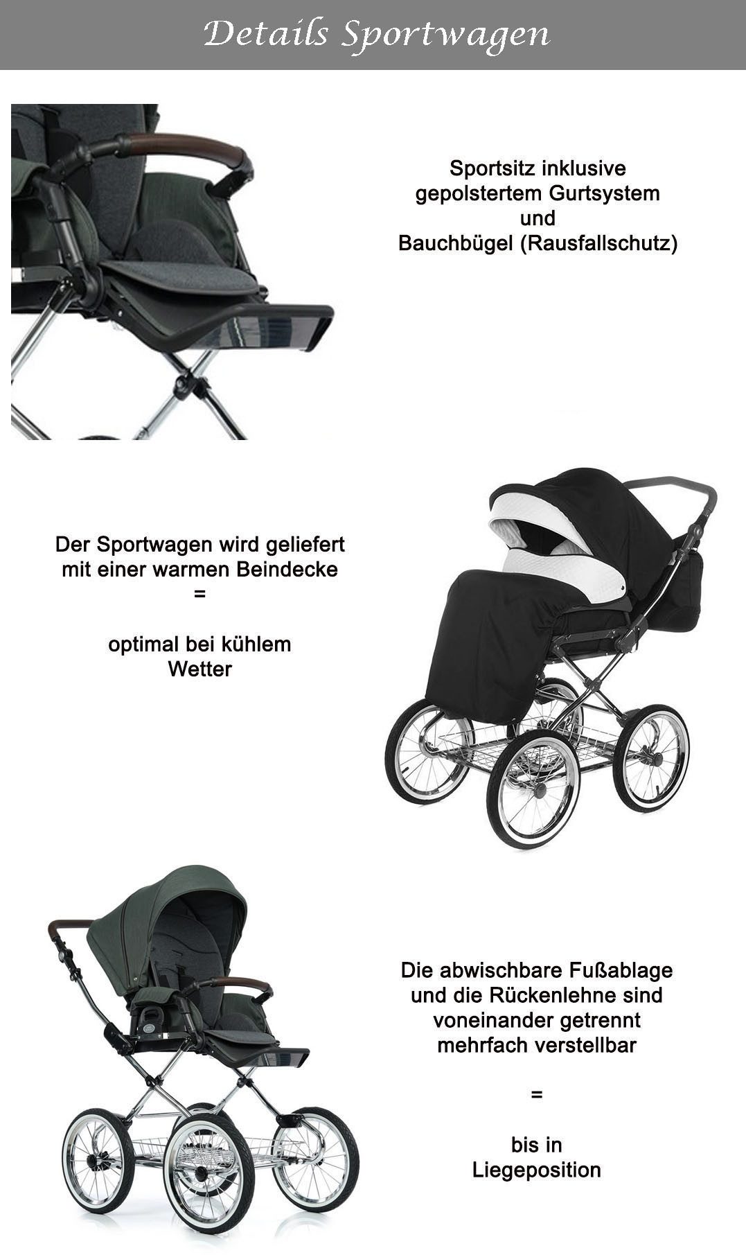 Roan Kombi-Kinderwagen Coss Classic 4 in 1 mit Sportsitz, Autositz und Zubehör in 4 Farben