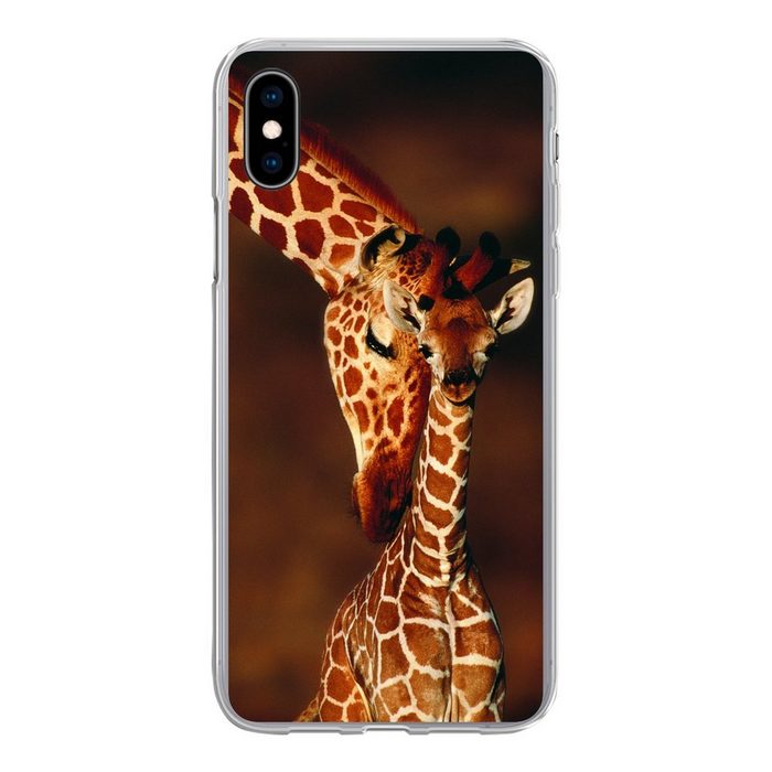 MuchoWow Handyhülle Giraffe - Kalb - Porträt Handyhülle Apple iPhone Xs Smartphone-Bumper Print Handy