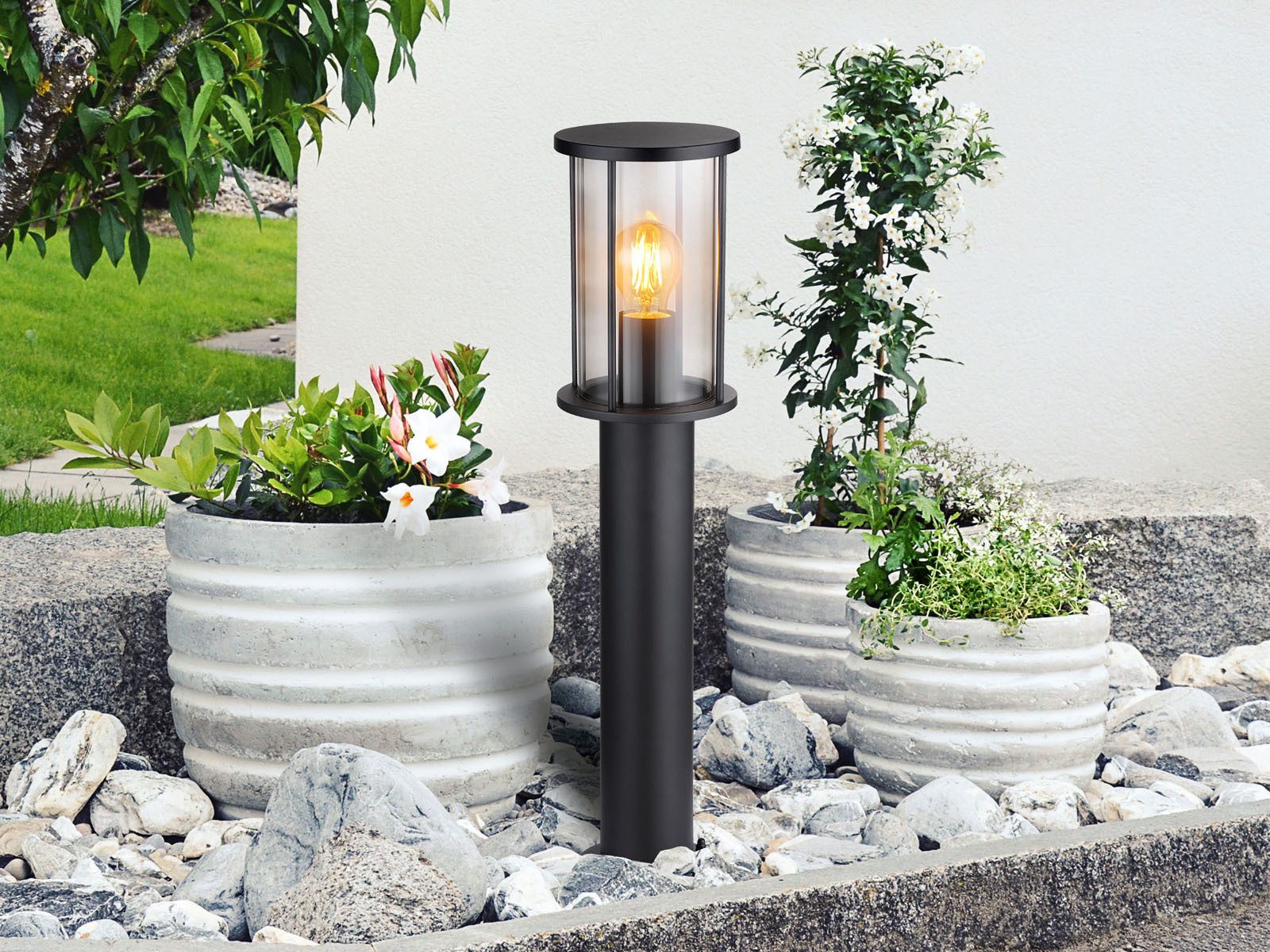 GLOBO LIGHTING LED Pollerleuchte, LED wechselbar, warmweiß, Wegbeleuchtung Garten-laterne aus Edelstahl & Rauchglas, Höhe 60cm
