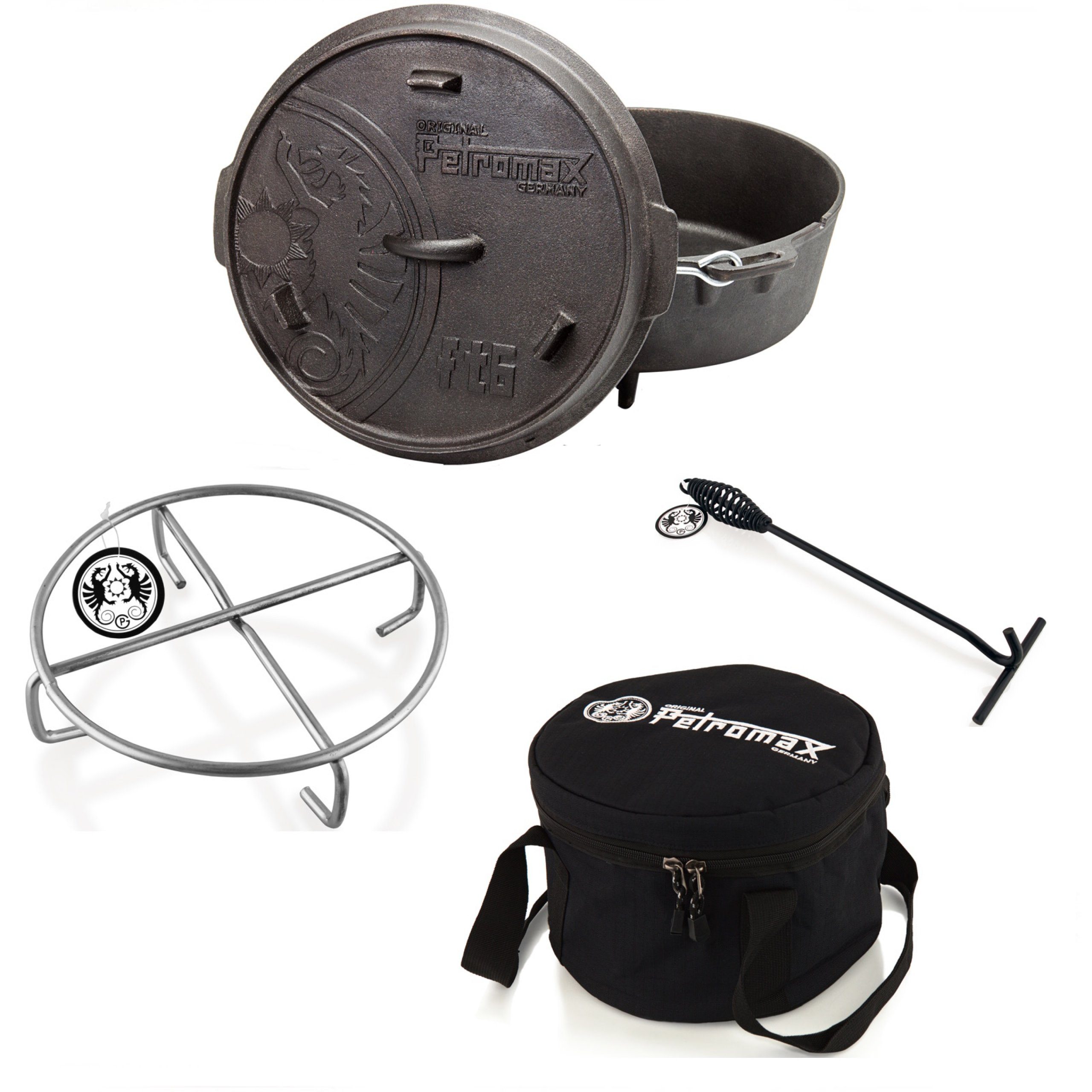Petromax Feuerstelle Petromax Feuertopf-Set ft6 mit Füßen 5,5 Liter Untersetzer, Tasche