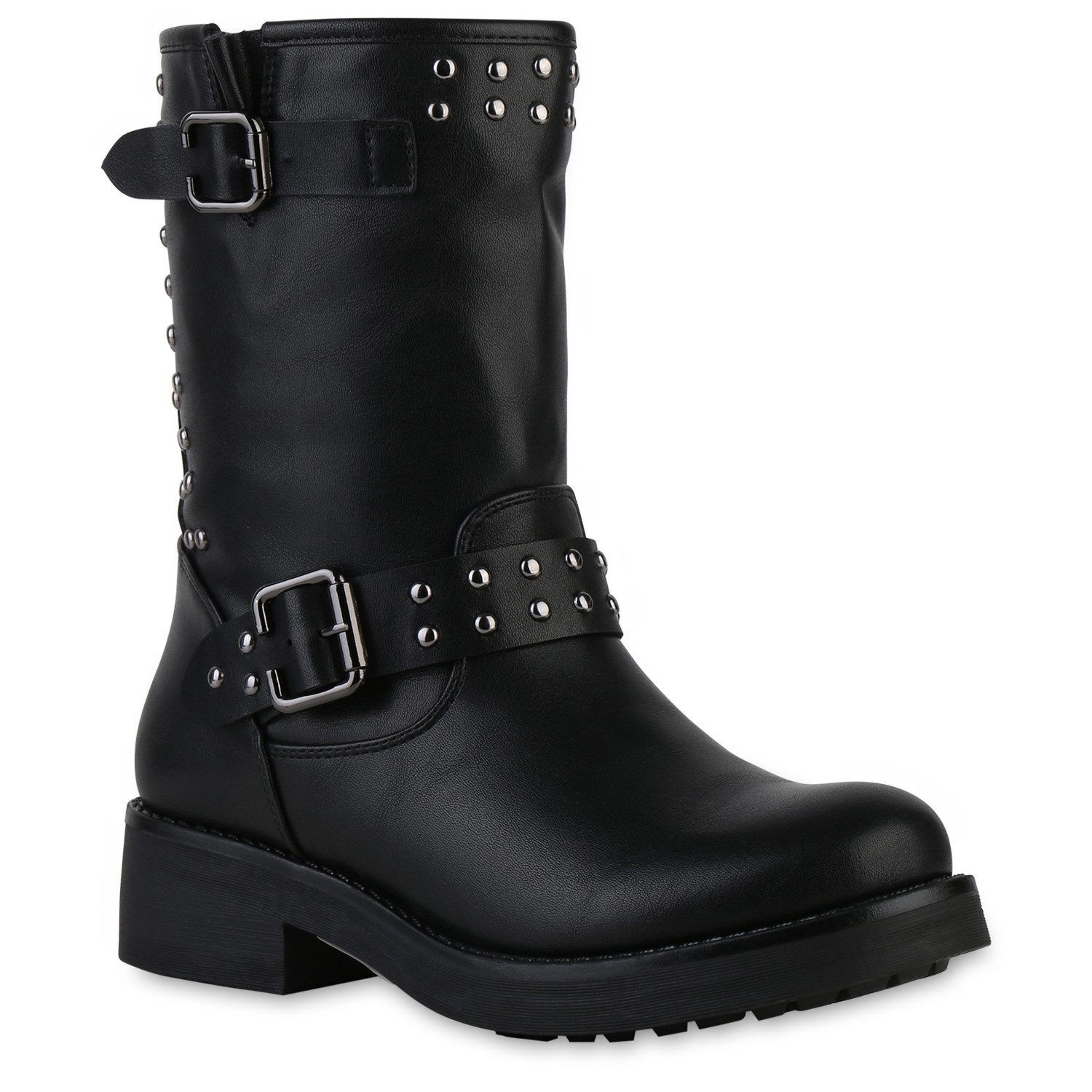 VAN HILL 841447 Stiefel Damen Leicht Gefüttert Bikerstiefel Stiefel Nieten günstig online kaufen