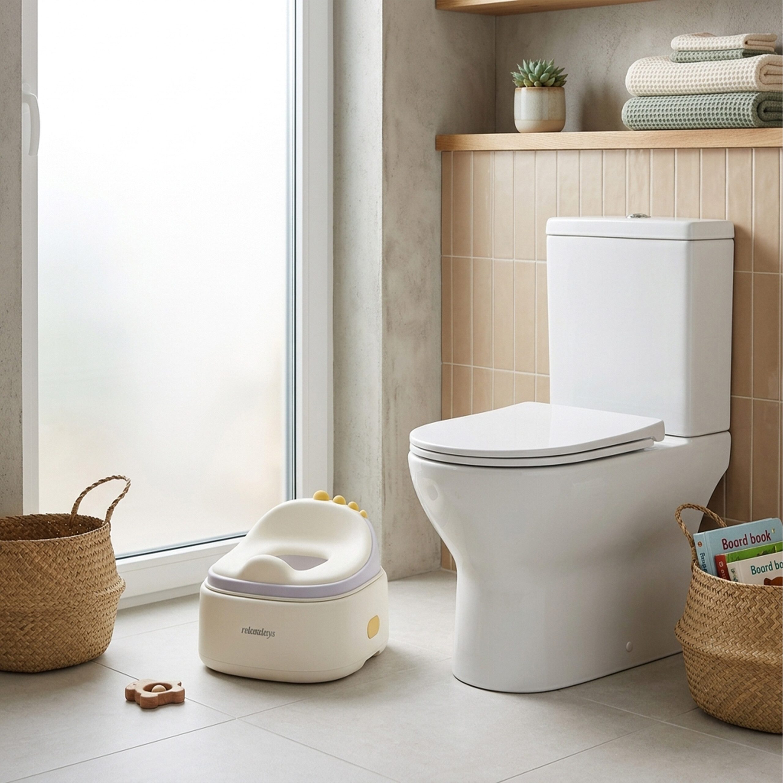 relaxdays Toilettentrainer Töpfchen 4-in-1 Dino mit Deckel, Creme