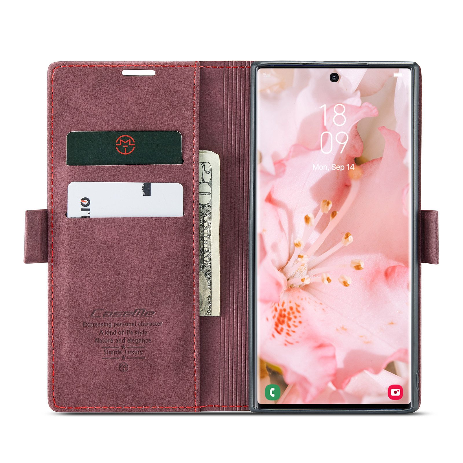 CaseMe Handyhülle Premium Hülle für Samsung Klapphülle Samsung S25 Ultra-Karmesinrot